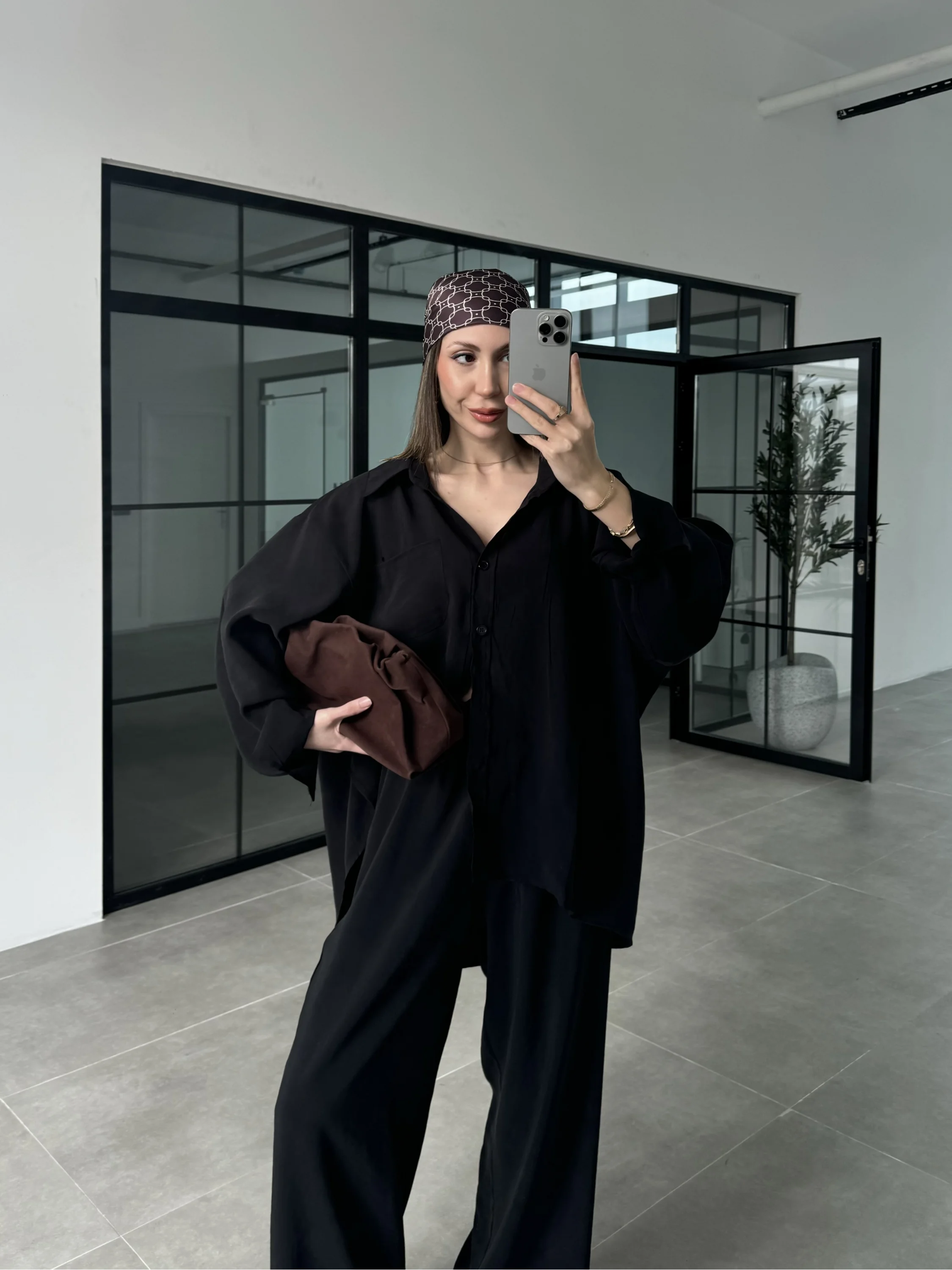 Fav Tensel Kumaş Oversize Siyah Palazzo Takım