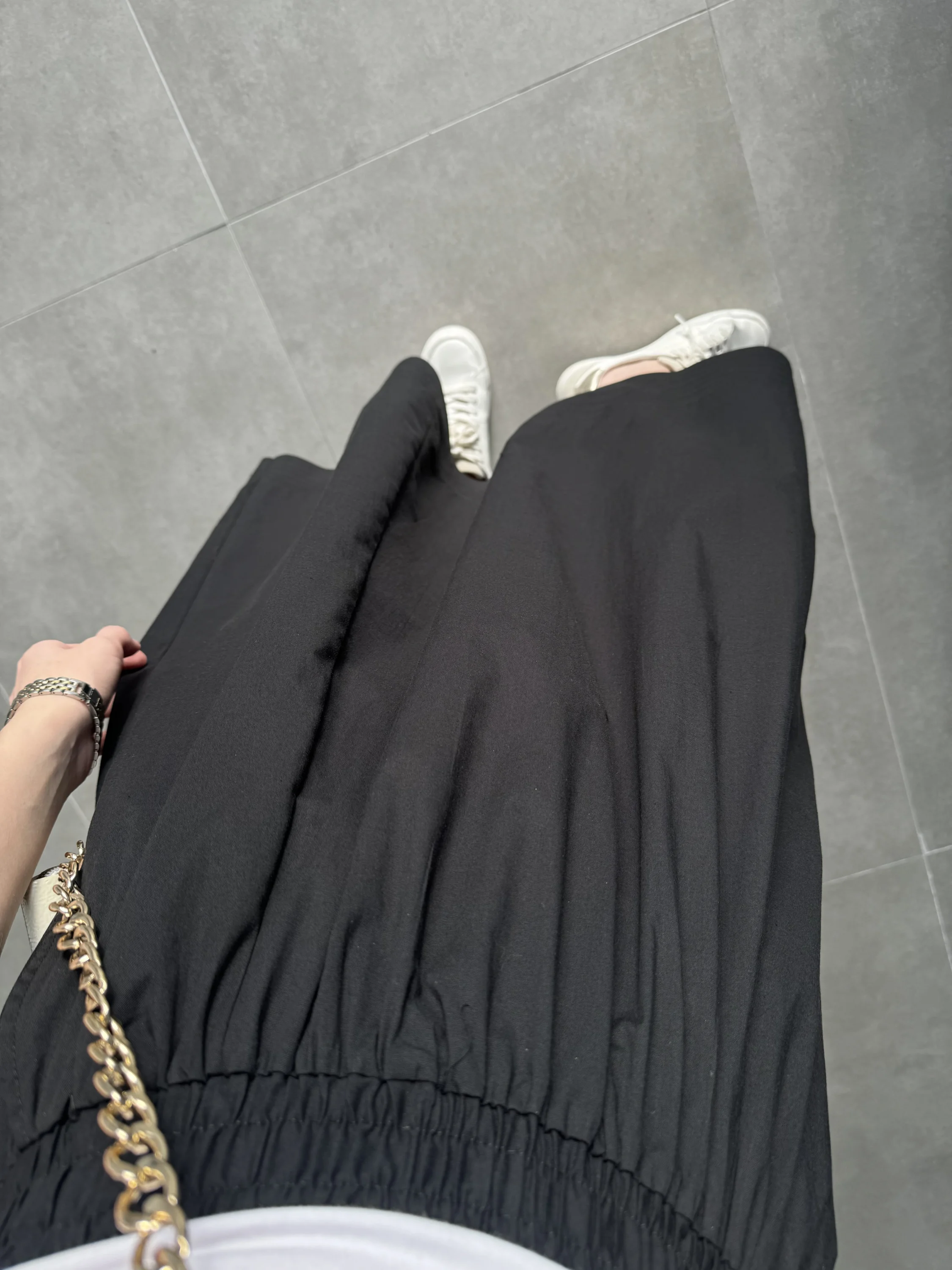 Poplin Kumaş Cepli Siyah Etek