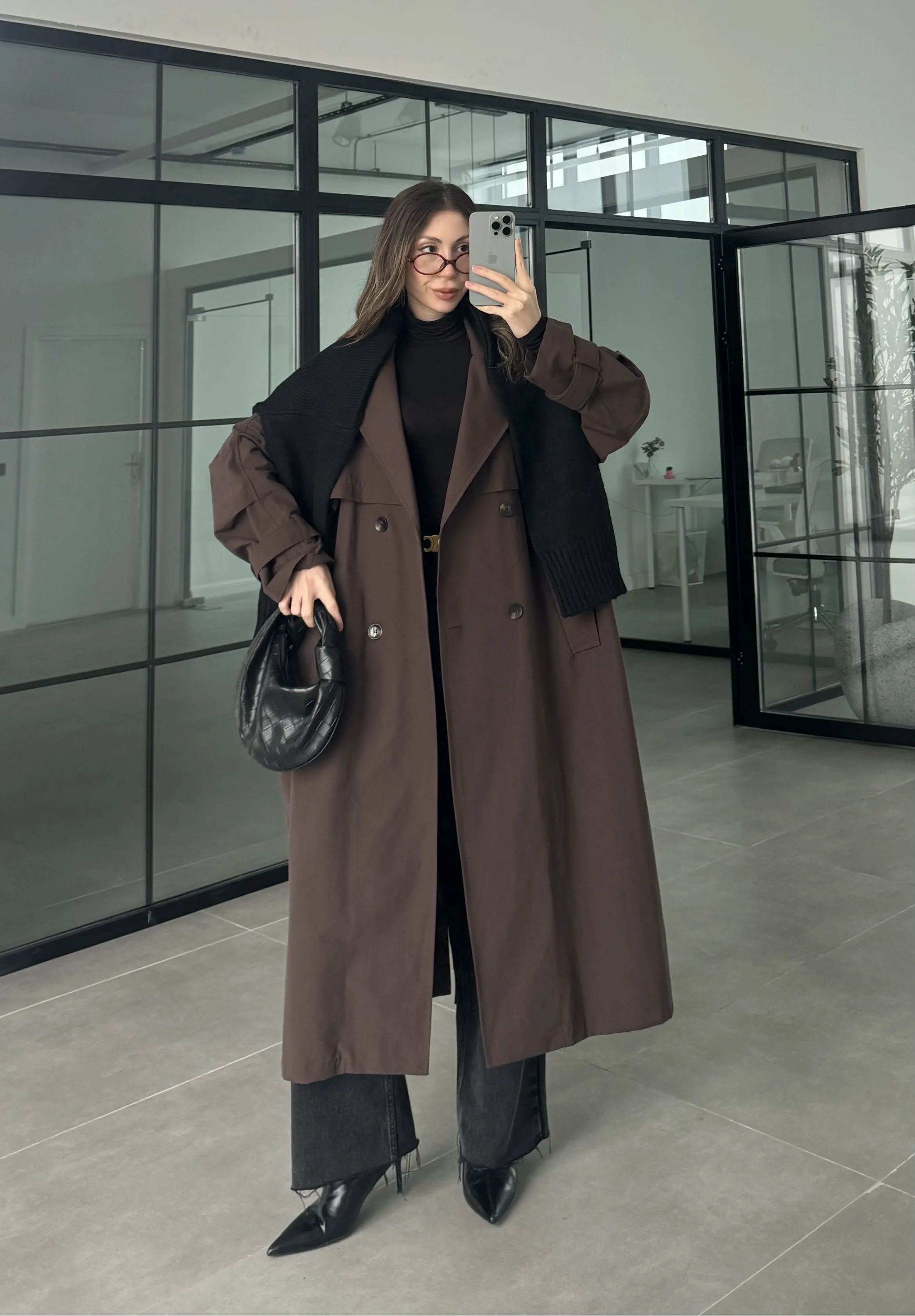 Cool Oversize Premium Kahve Kuşaklı Trençkot