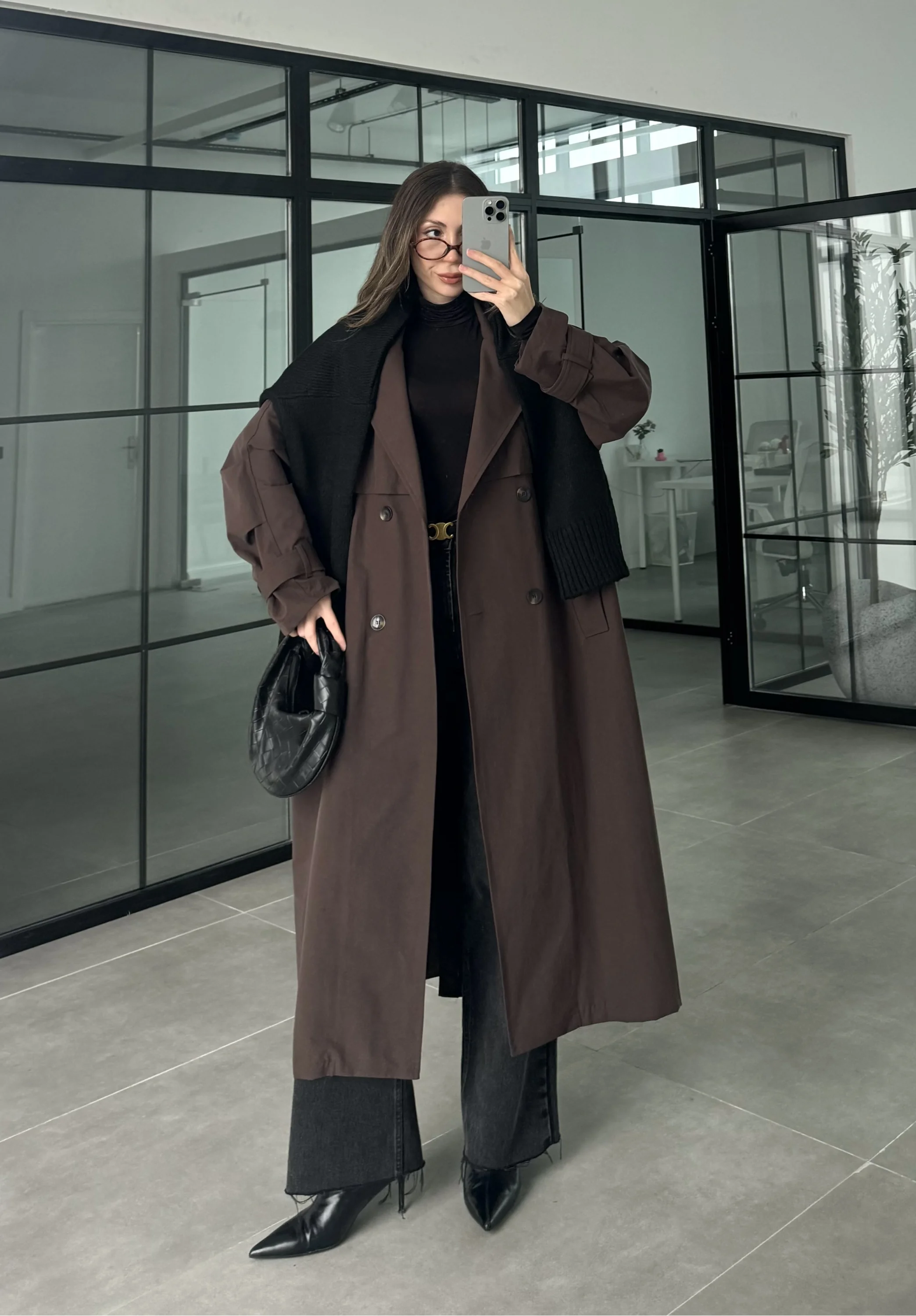 Cool Oversize Premium Kahve Kuşaklı Trençkot