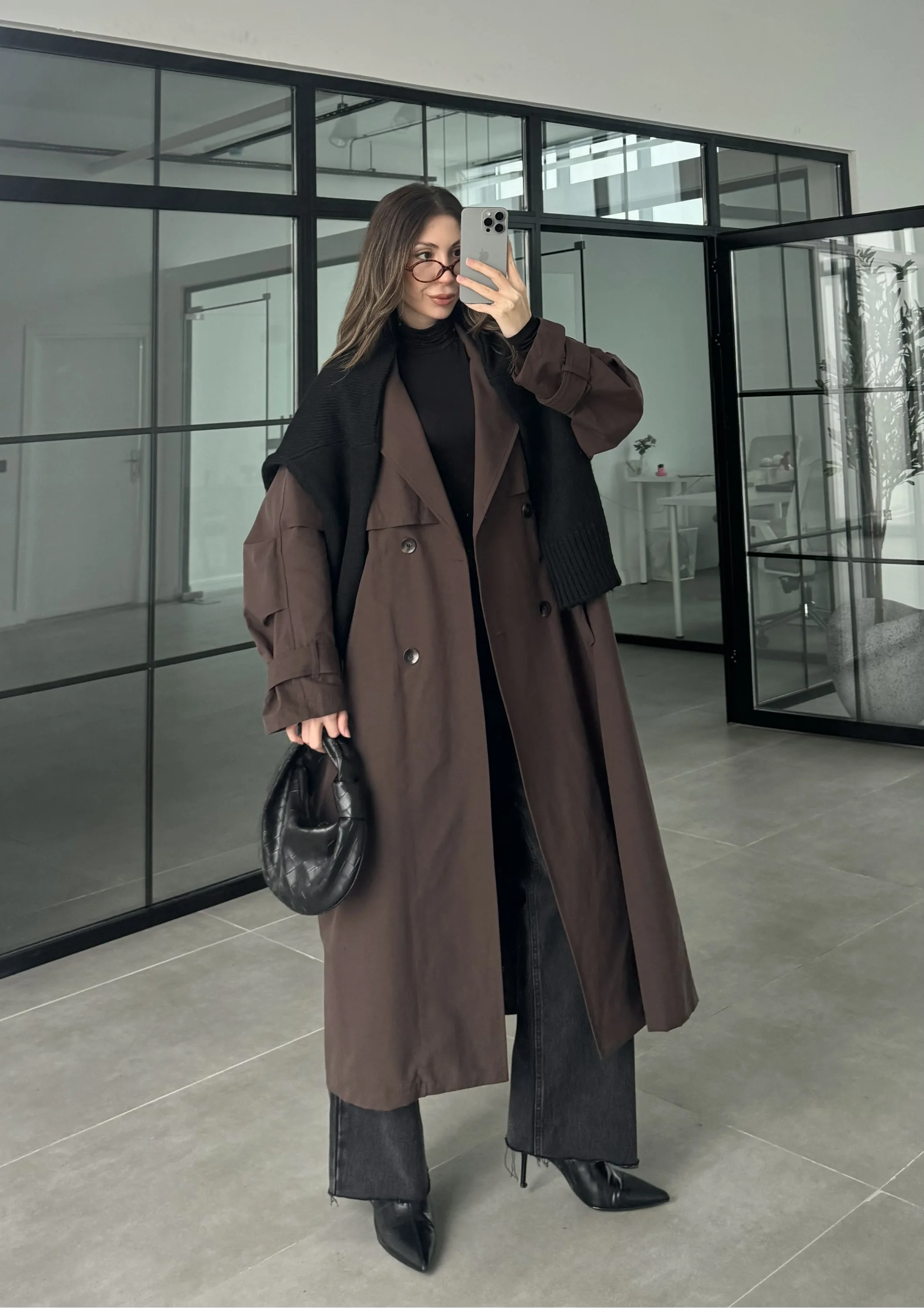 Cool Oversize Premium Kahve Kuşaklı Trençkot