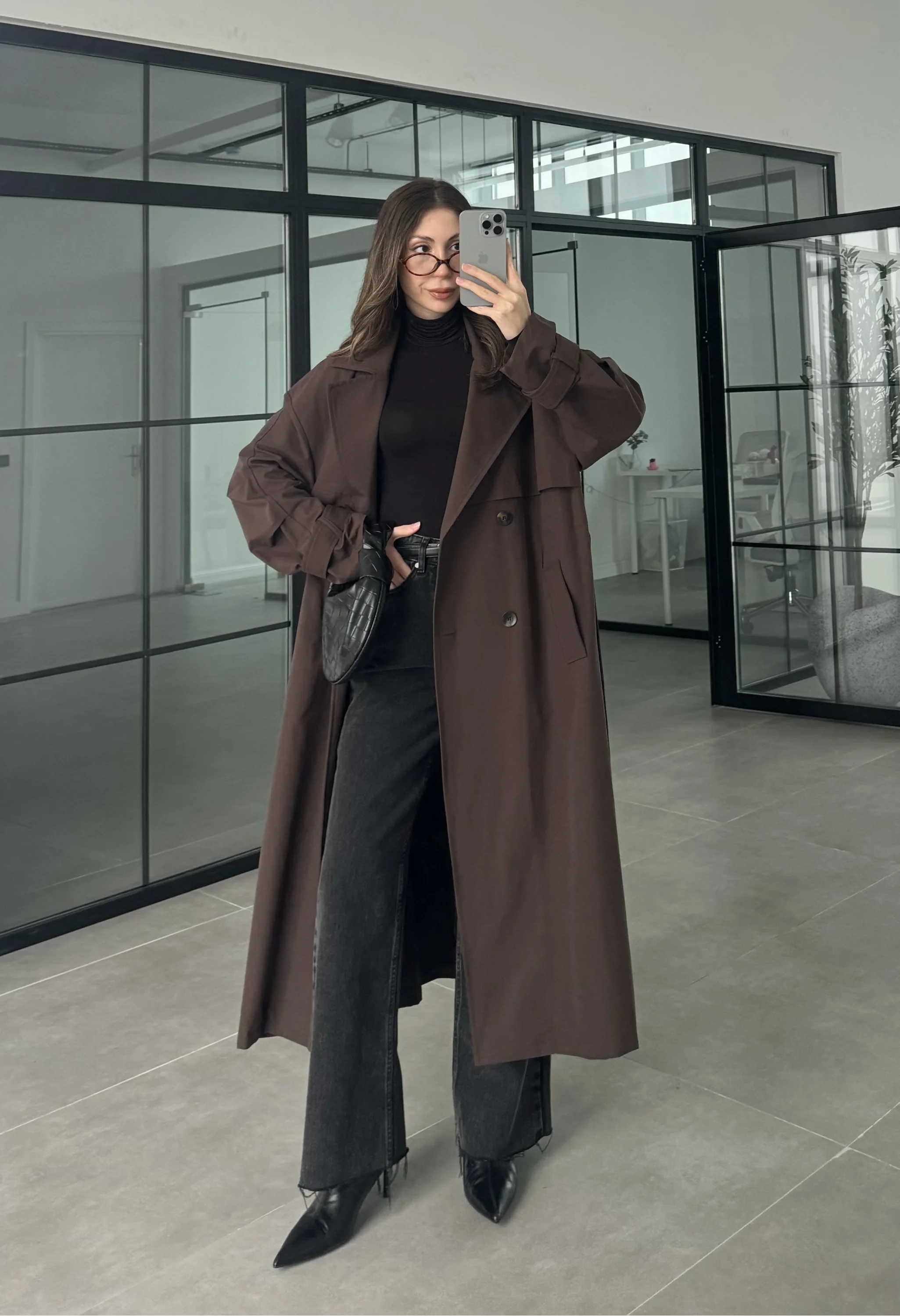 Cool Oversize Premium Kahve Kuşaklı Trençkot