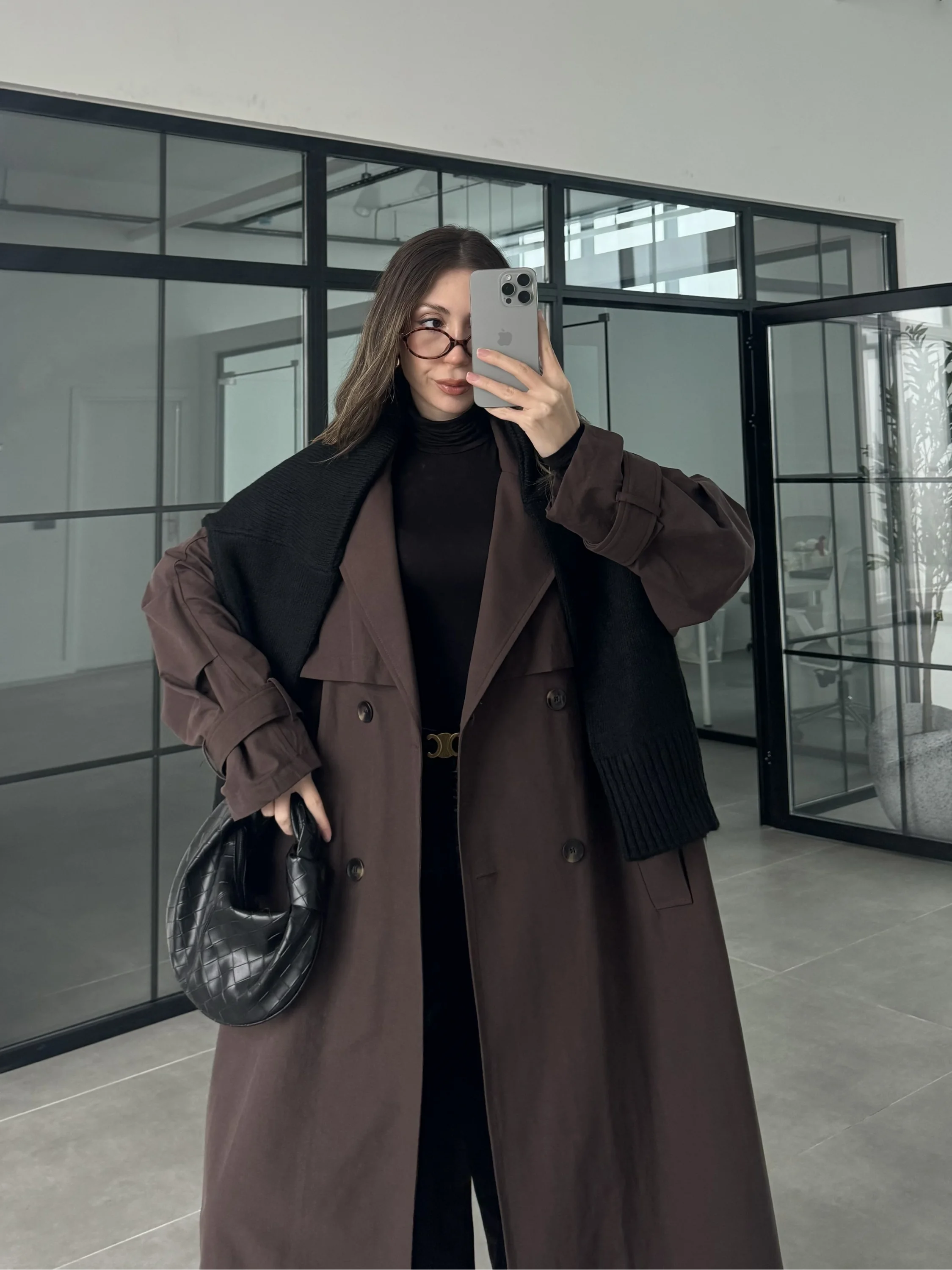 Cool Oversize Premium Kahve Kuşaklı Trençkot