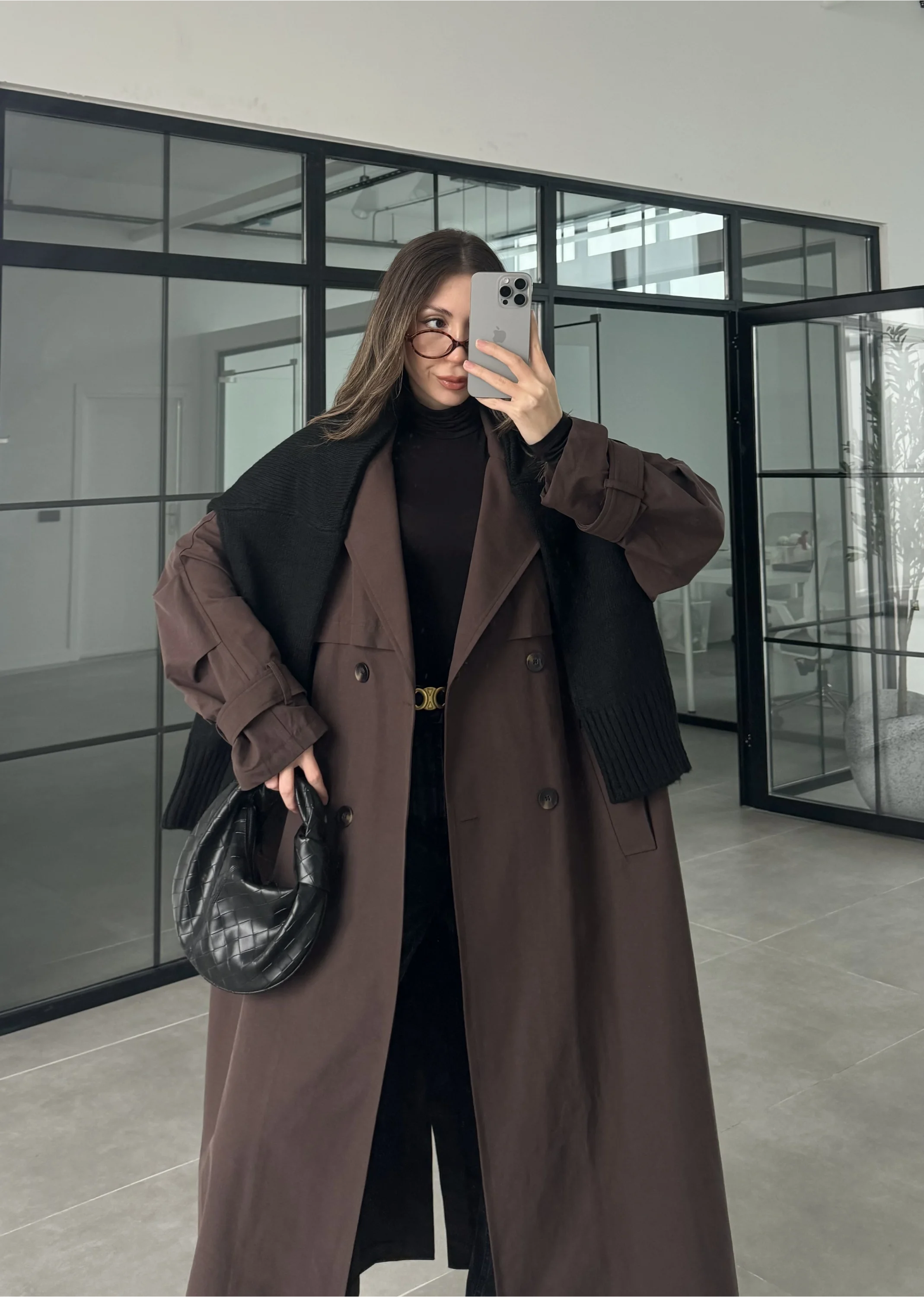 Cool Oversize Premium Kahve Kuşaklı Trençkot