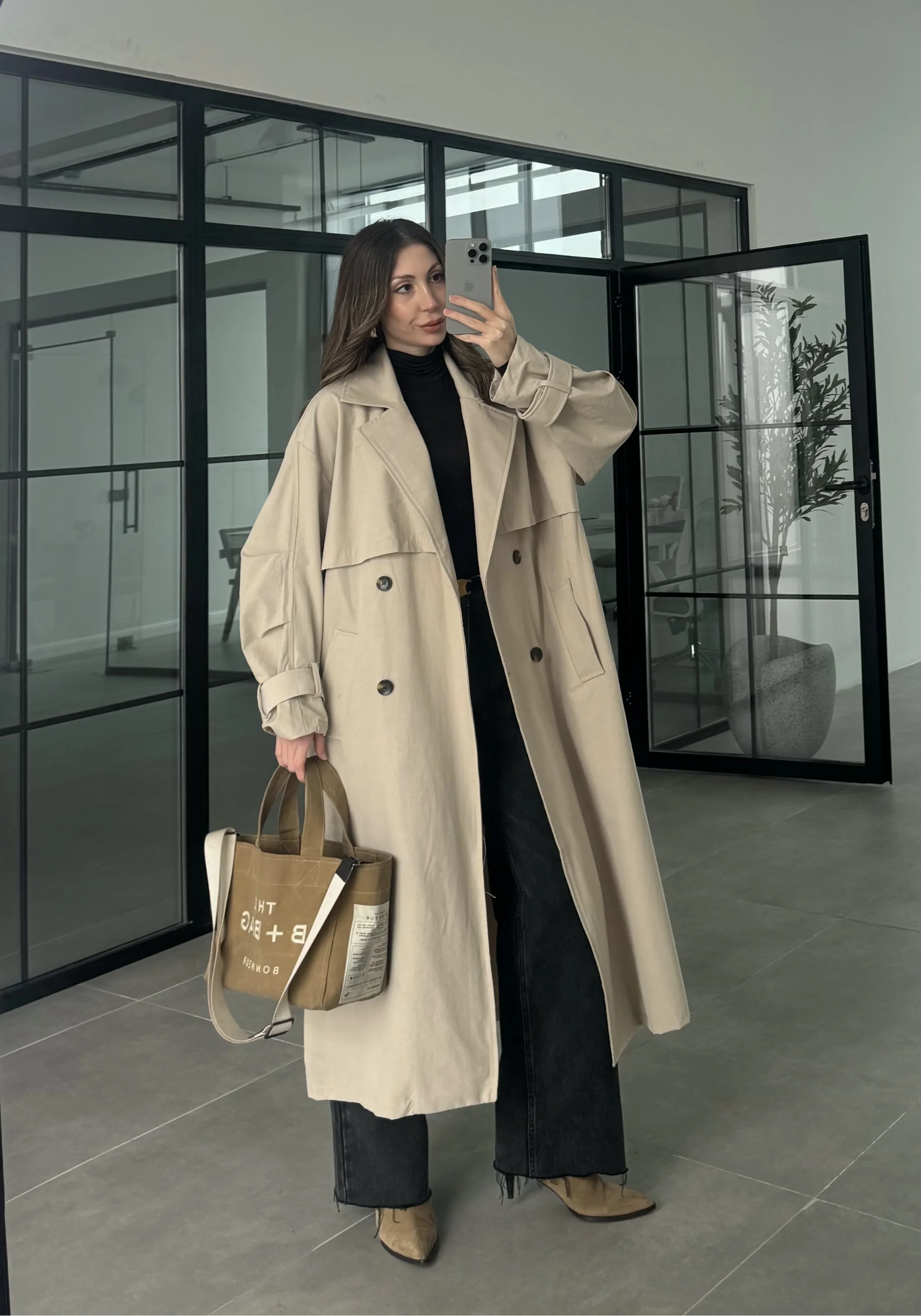 Cool Oversize Premium Taş Kuşaklı Trençkot