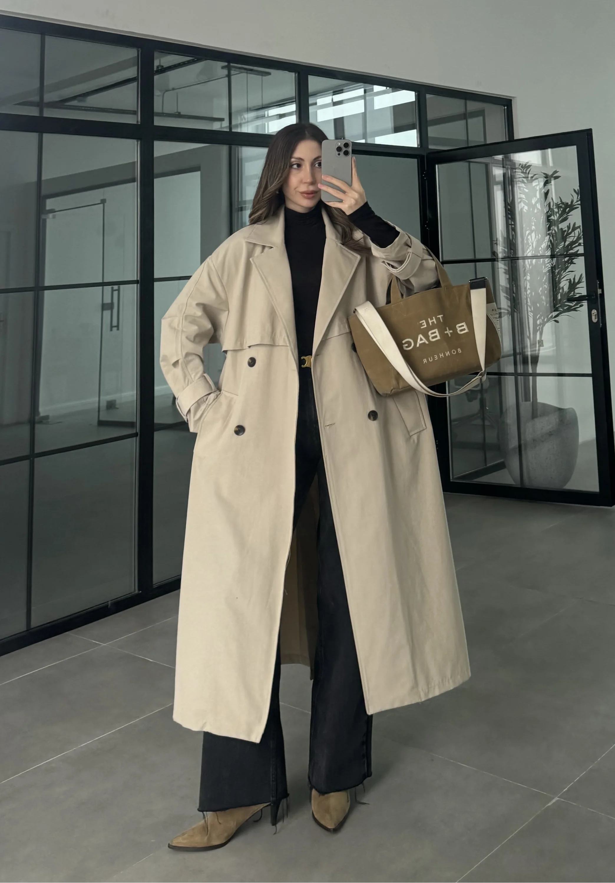 Cool Oversize Premium Taş Kuşaklı Trençkot