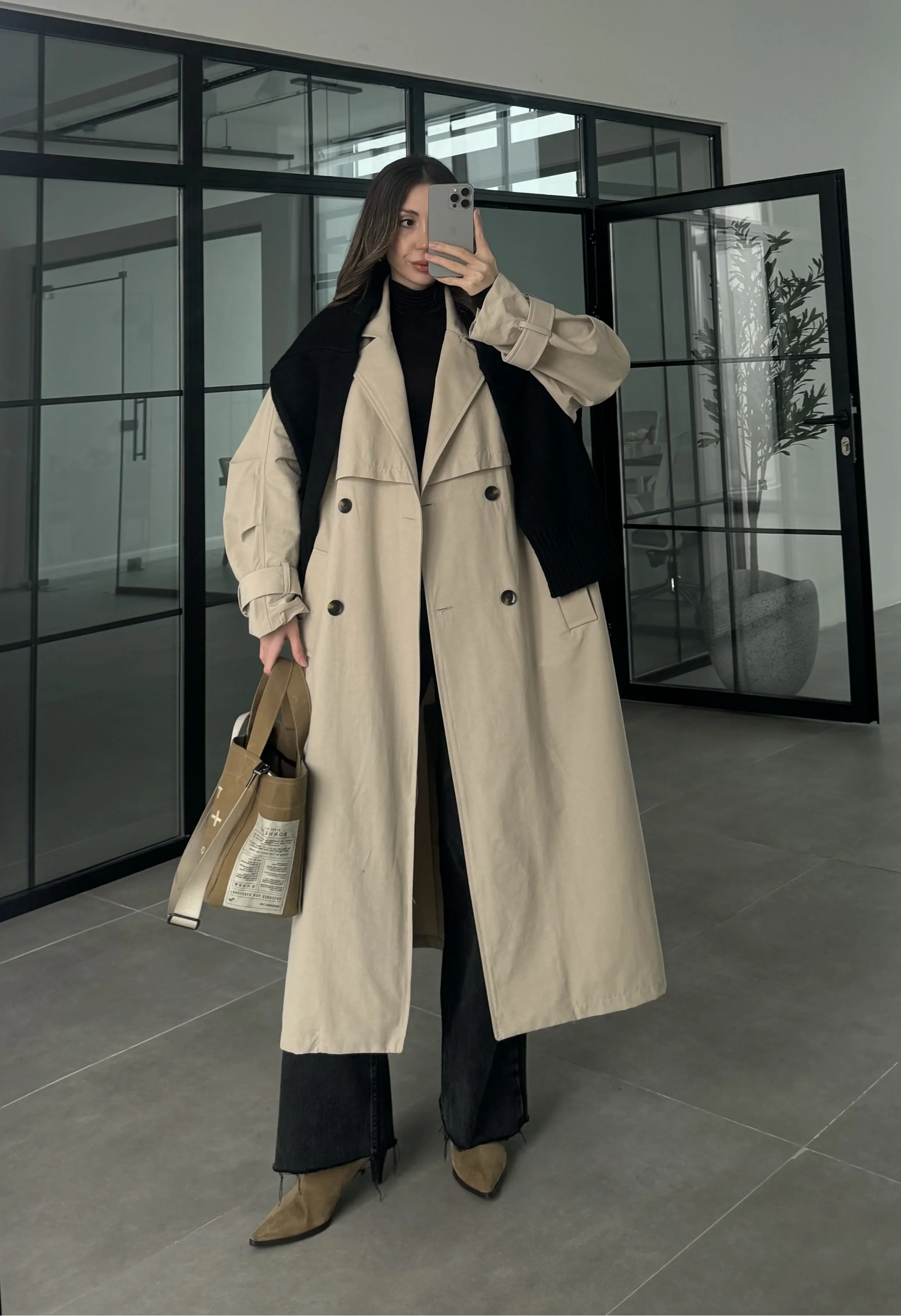 Cool Oversize Premium Taş Kuşaklı Trençkot