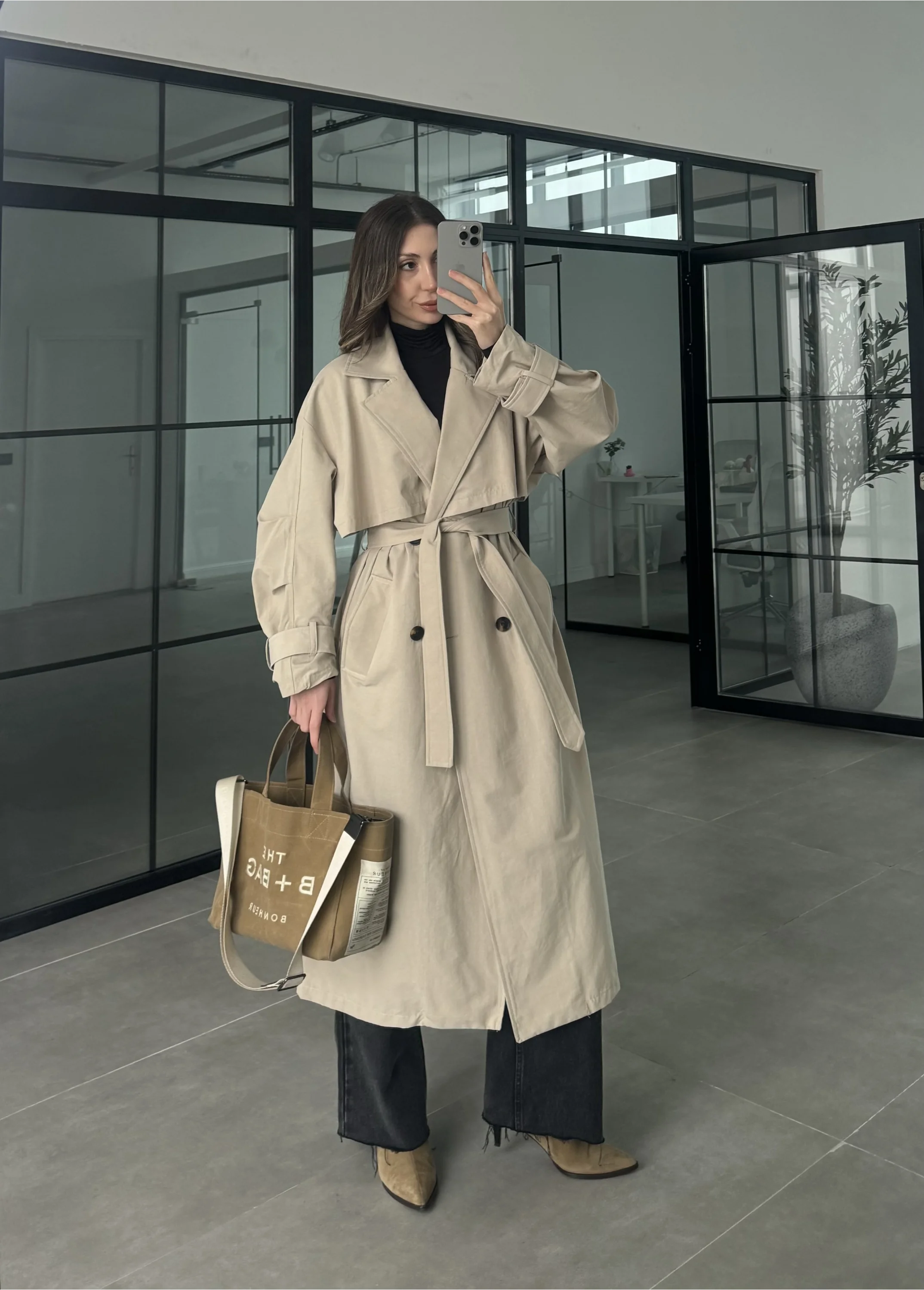 Cool Oversize Premium Taş Kuşaklı Trençkot