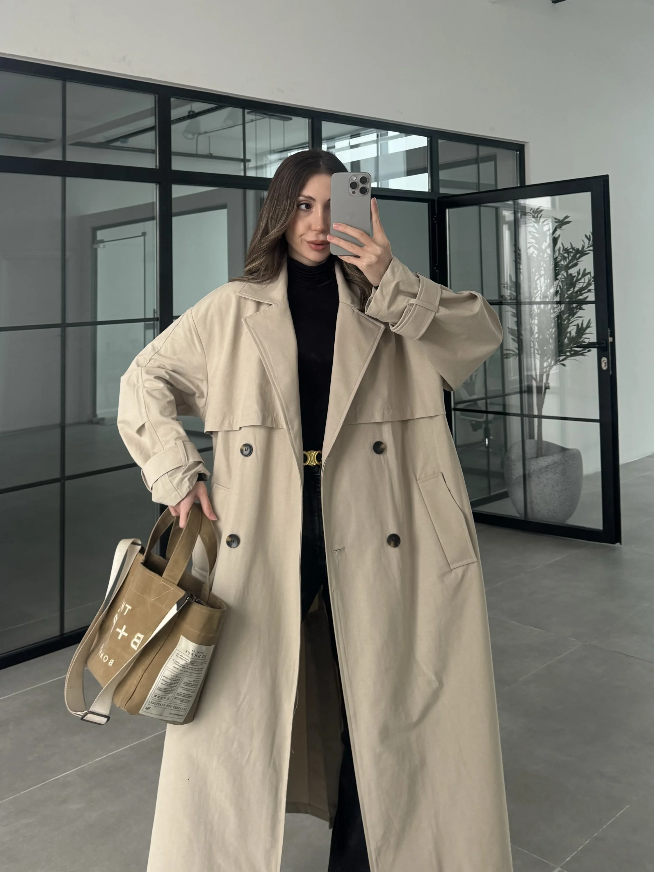 Cool Oversize Premium Taş Kuşaklı Trençkot