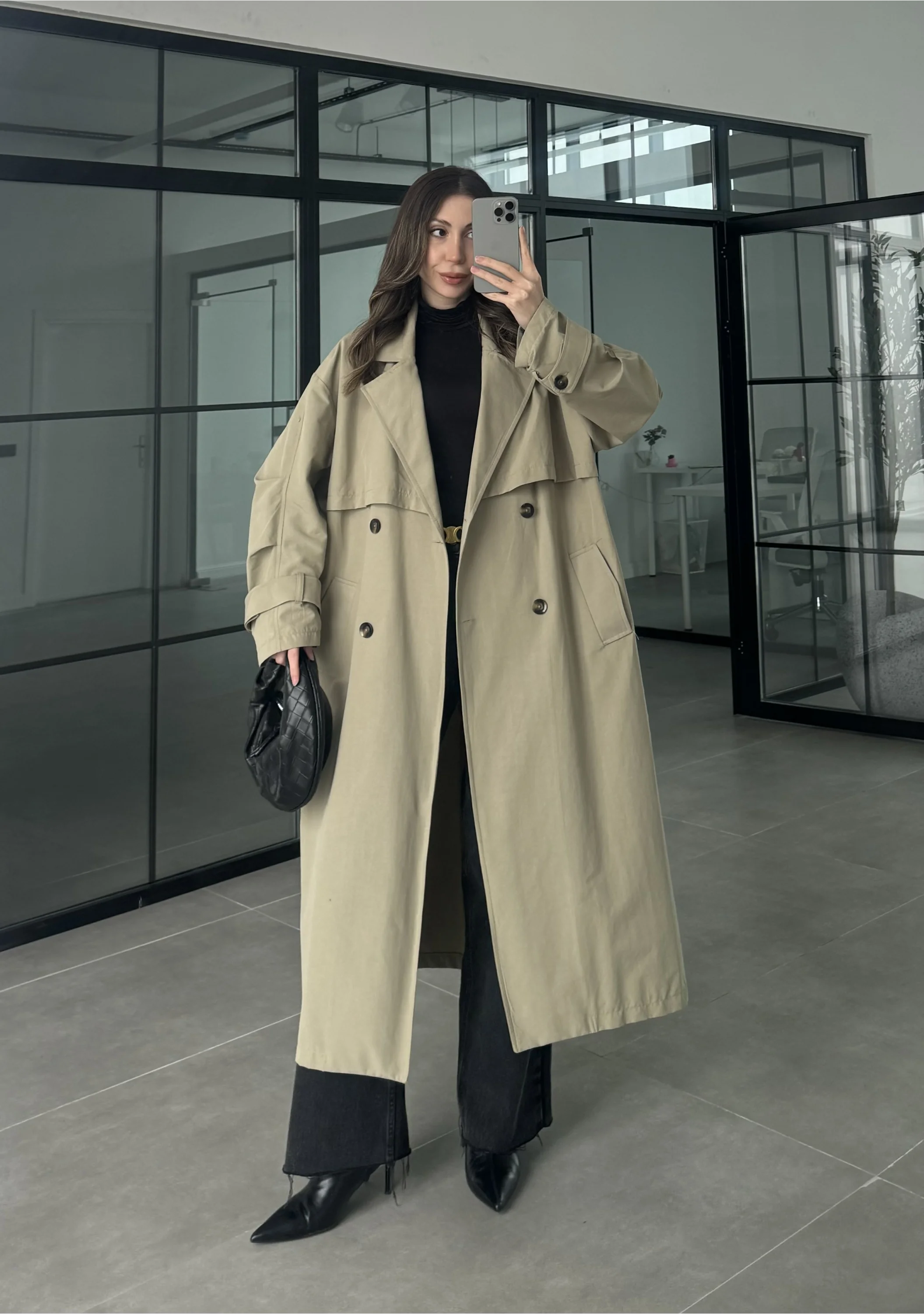 Cool Oversize Premium Yeşil Kuşaklı Trençkot