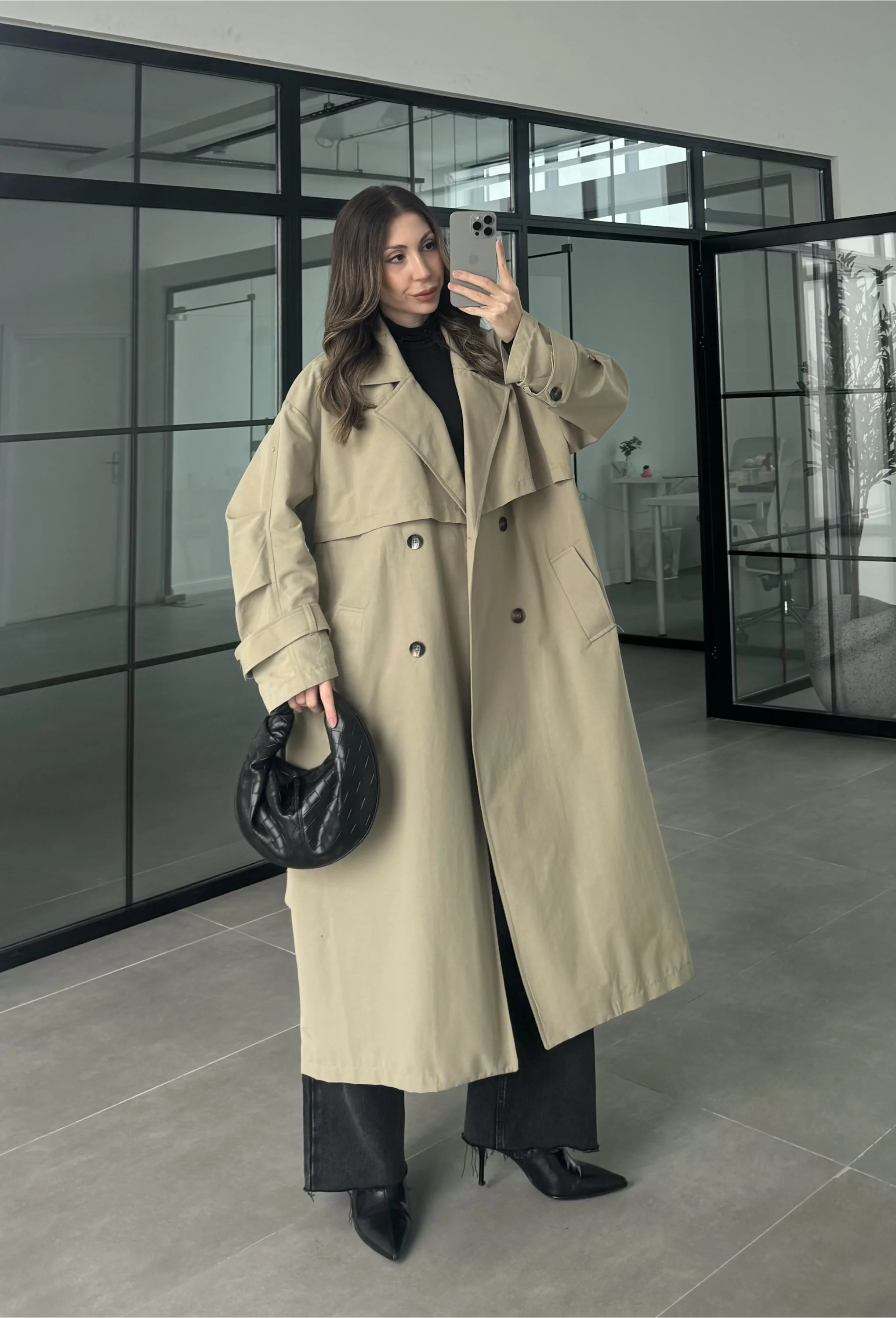 Cool Oversize Premium Yeşil Kuşaklı Trençkot
