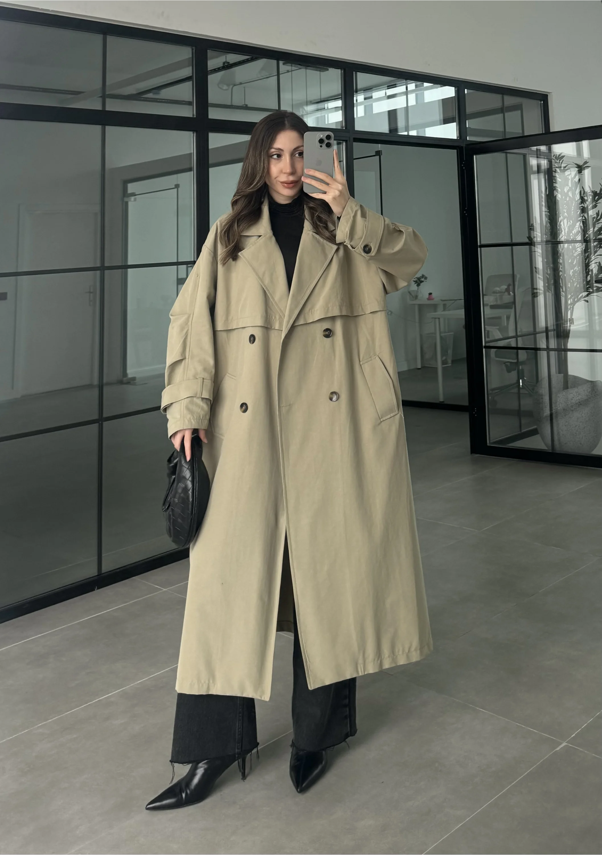 Cool Oversize Premium Yeşil Kuşaklı Trençkot