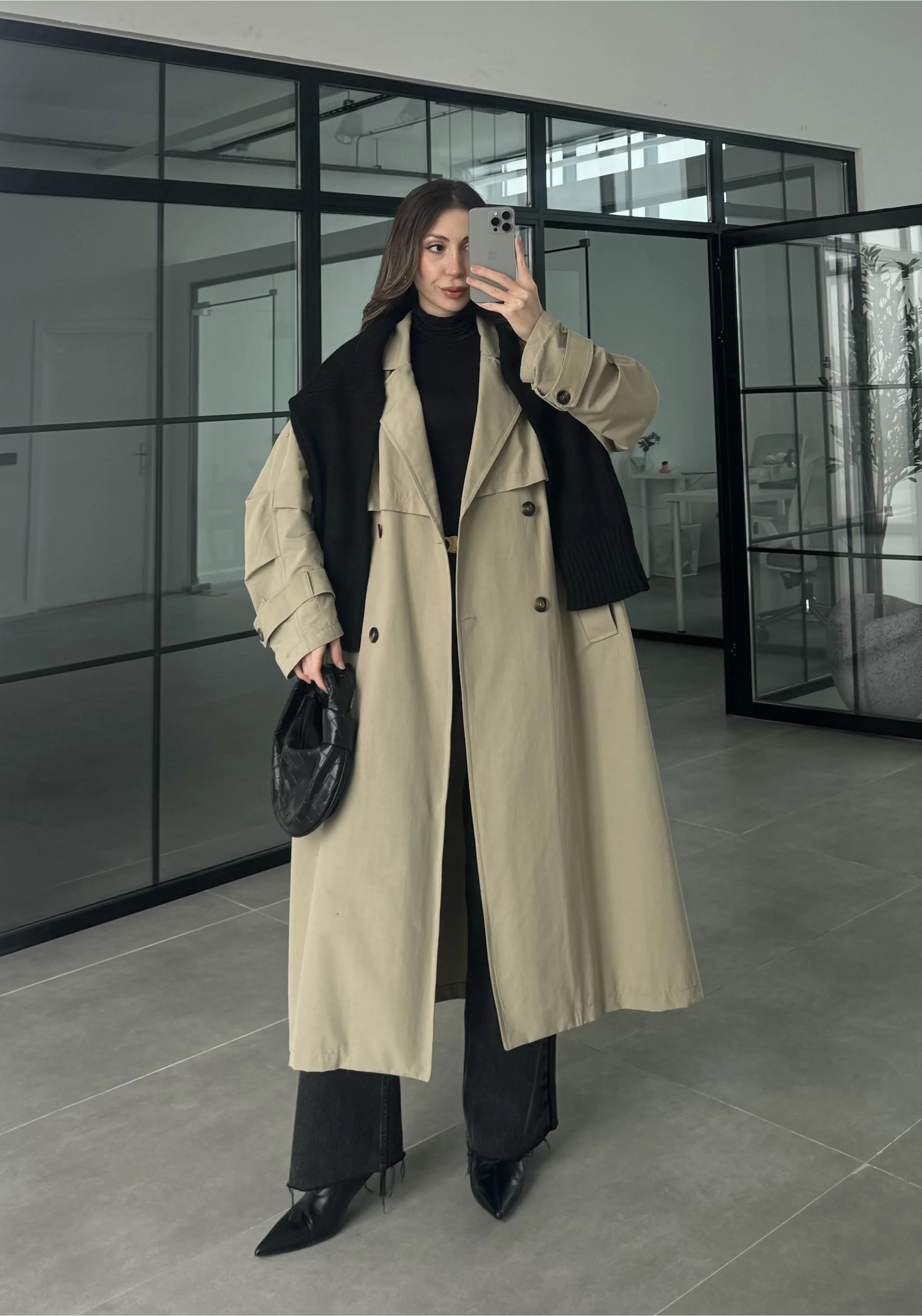 Cool Oversize Premium Yeşil Kuşaklı Trençkot