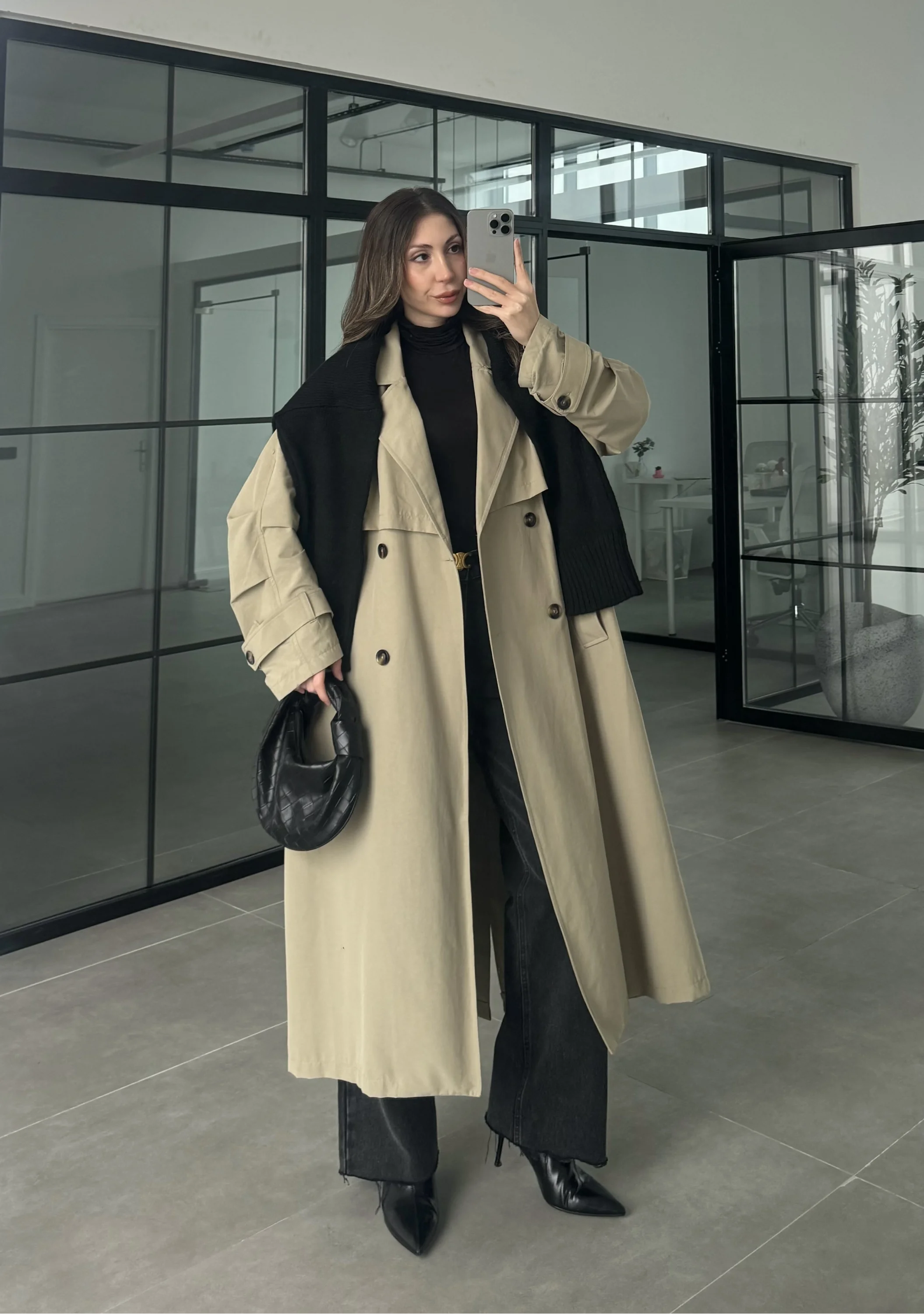 Cool Oversize Premium Yeşil Kuşaklı Trençkot