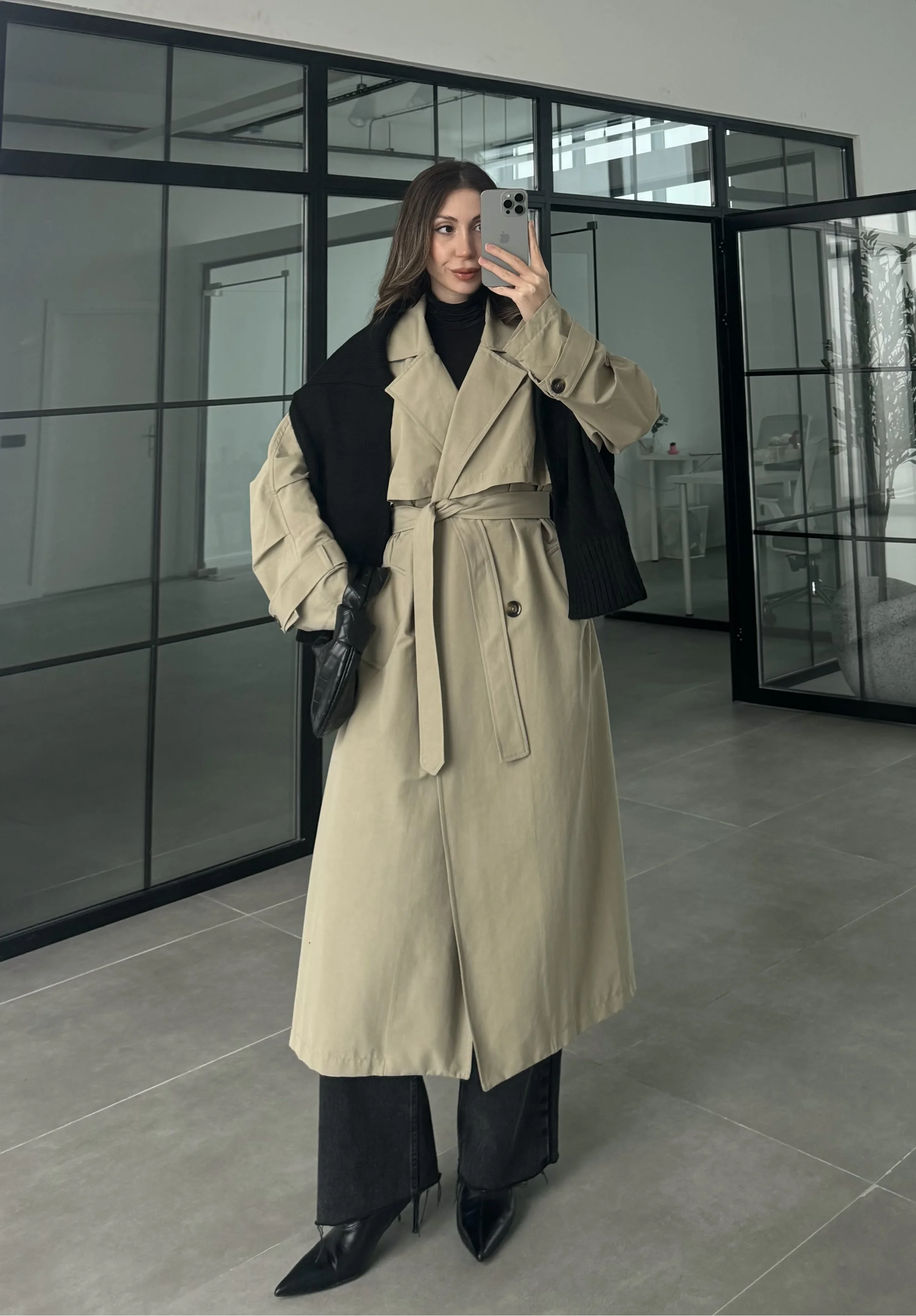 Cool Oversize Premium Yeşil Kuşaklı Trençkot