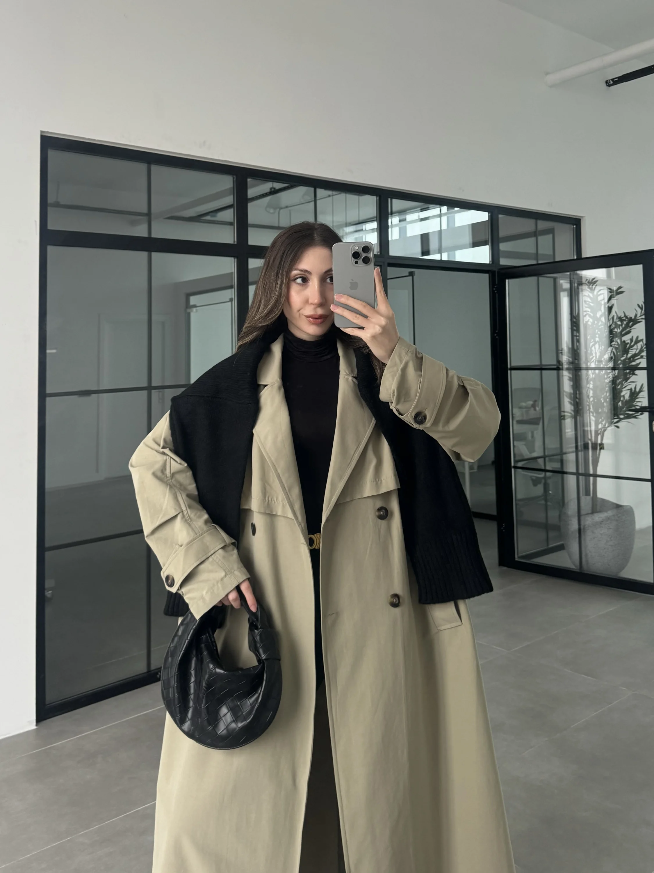 Cool Oversize Premium Yeşil Kuşaklı Trençkot