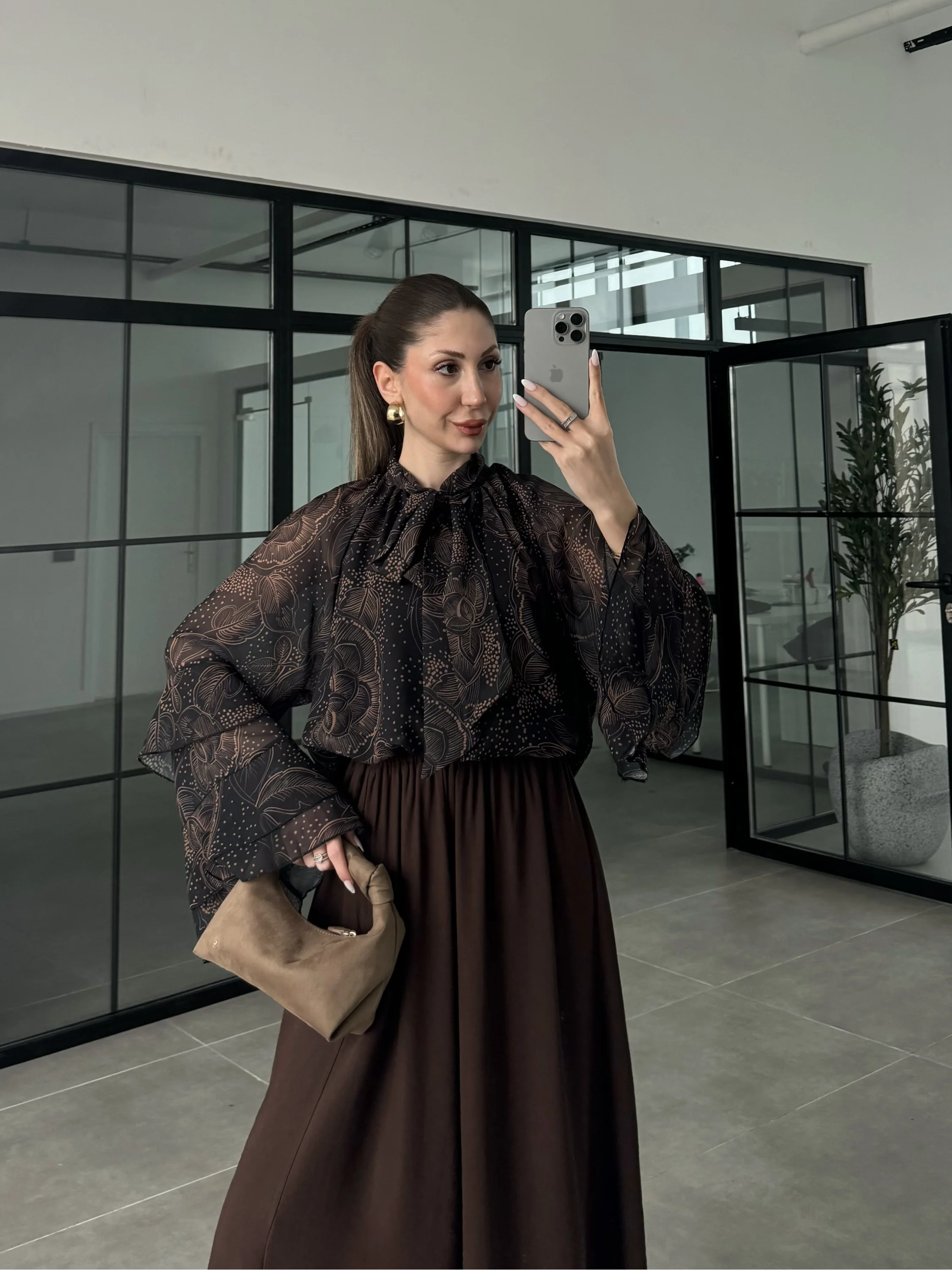 Ruffle Vintage Önü Bağlamalı Şifon Bluz