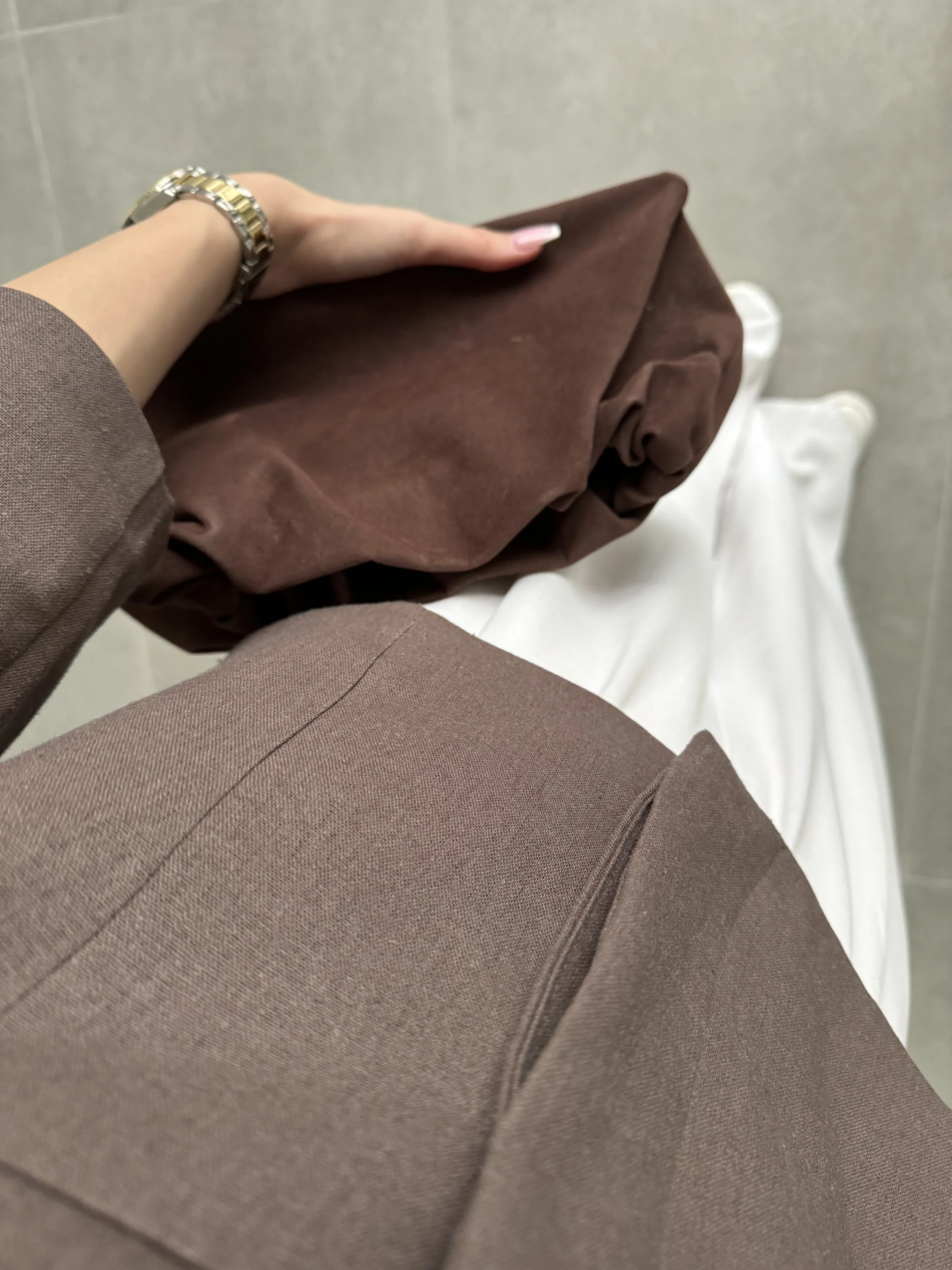 Astarlı Crop Kahve Keten Ceket