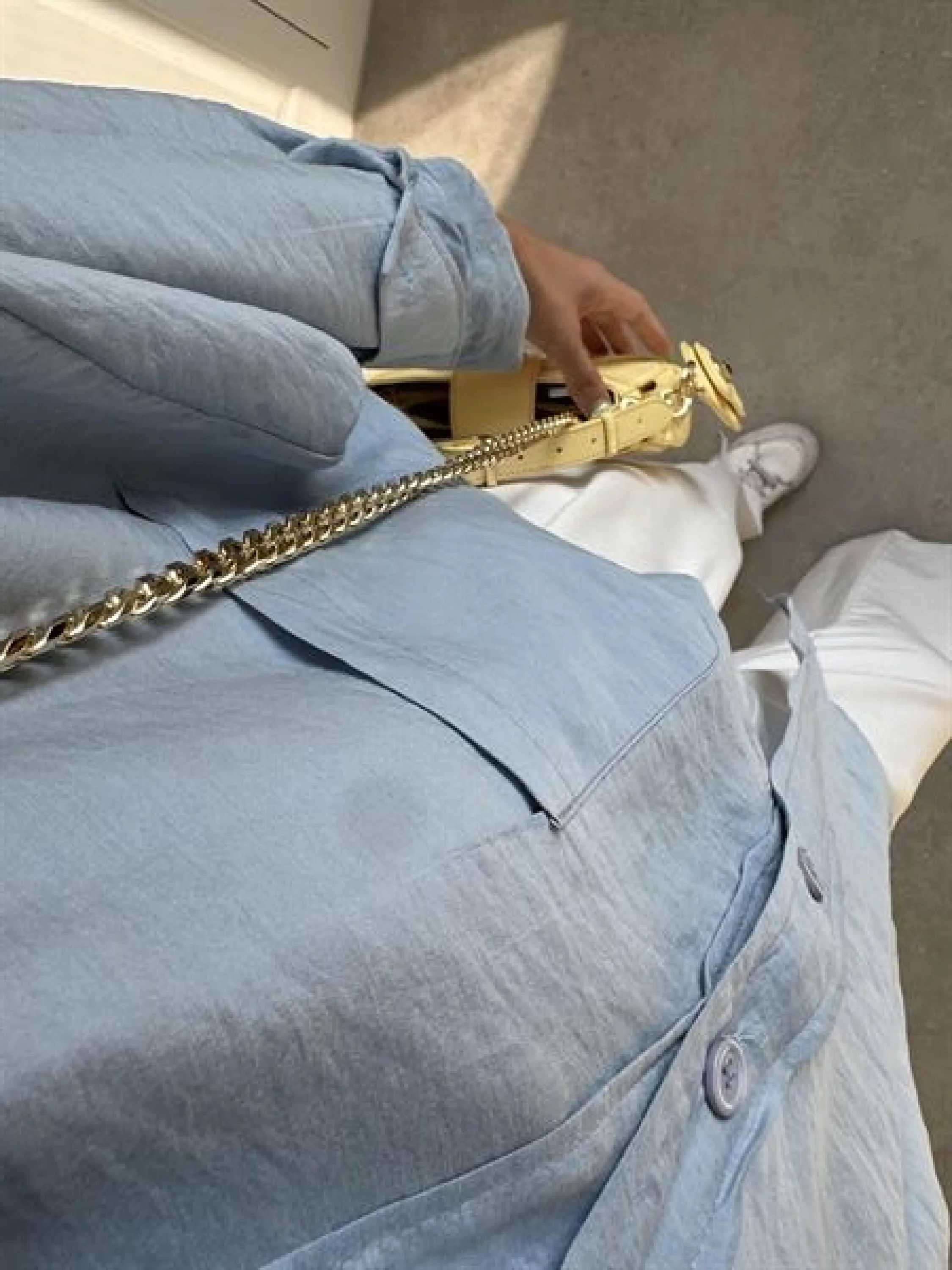 Açık Mavi Oversize Tensel Gömlek