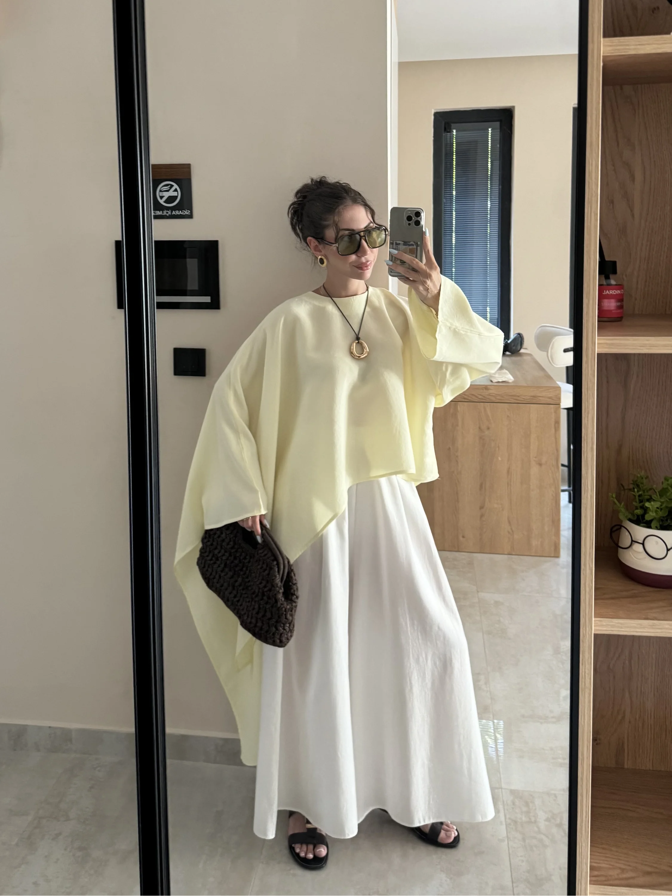 Asimetrik Modal Kumaş Sarı Bluz