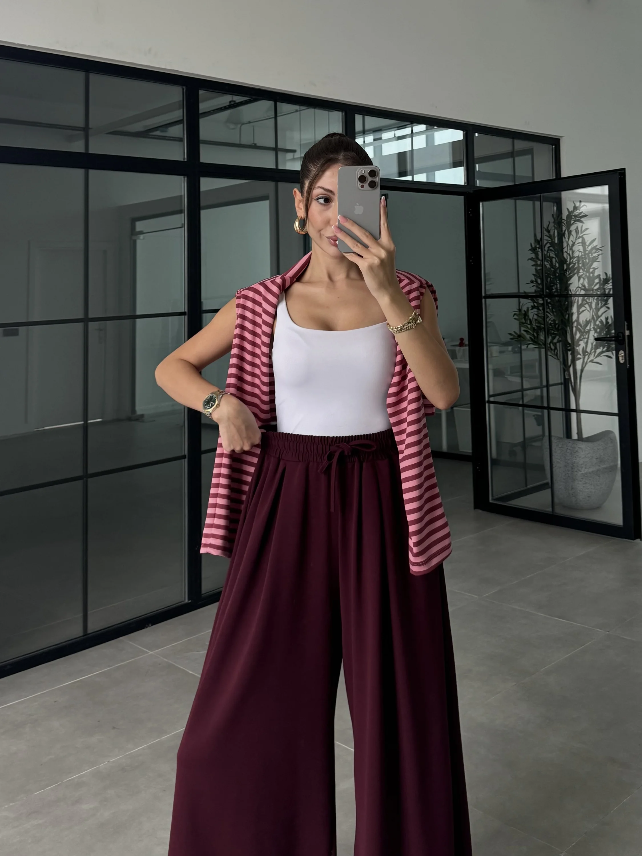Beca Oysh Kumaş Basic Bordo Pantolon