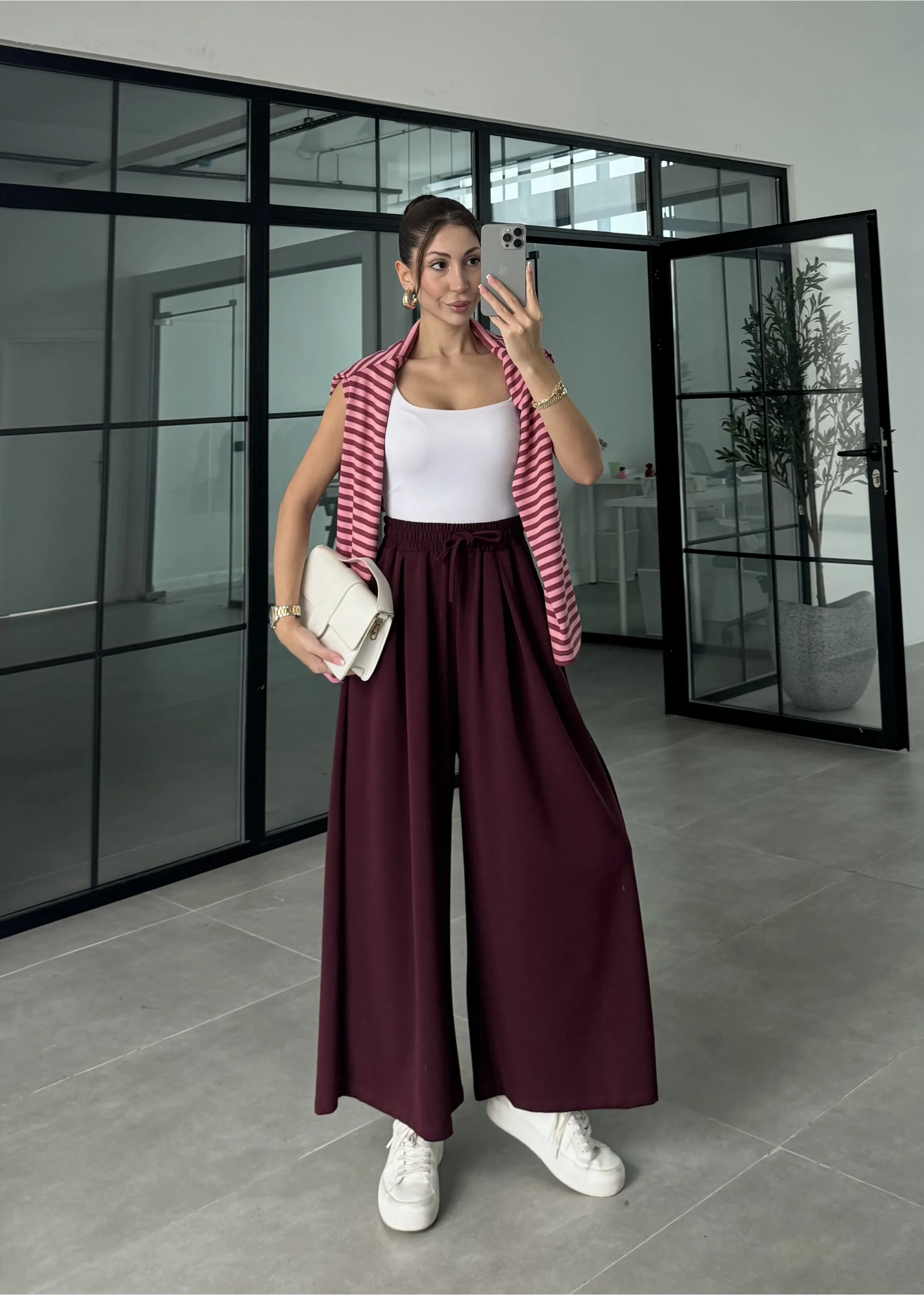 Beca Oysh Kumaş Basic Bordo Pantolon