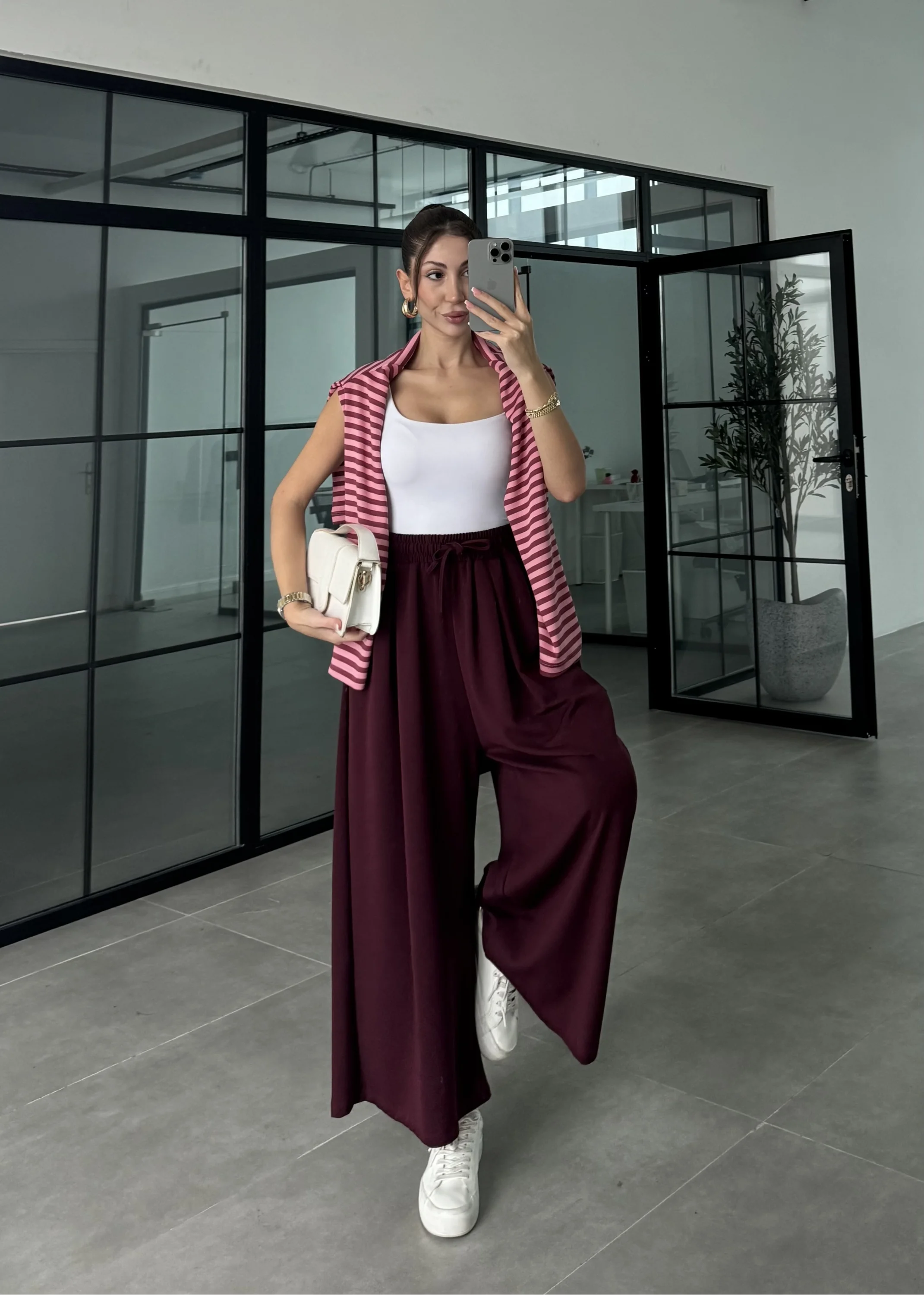 Beca Oysh Kumaş Basic Bordo Pantolon