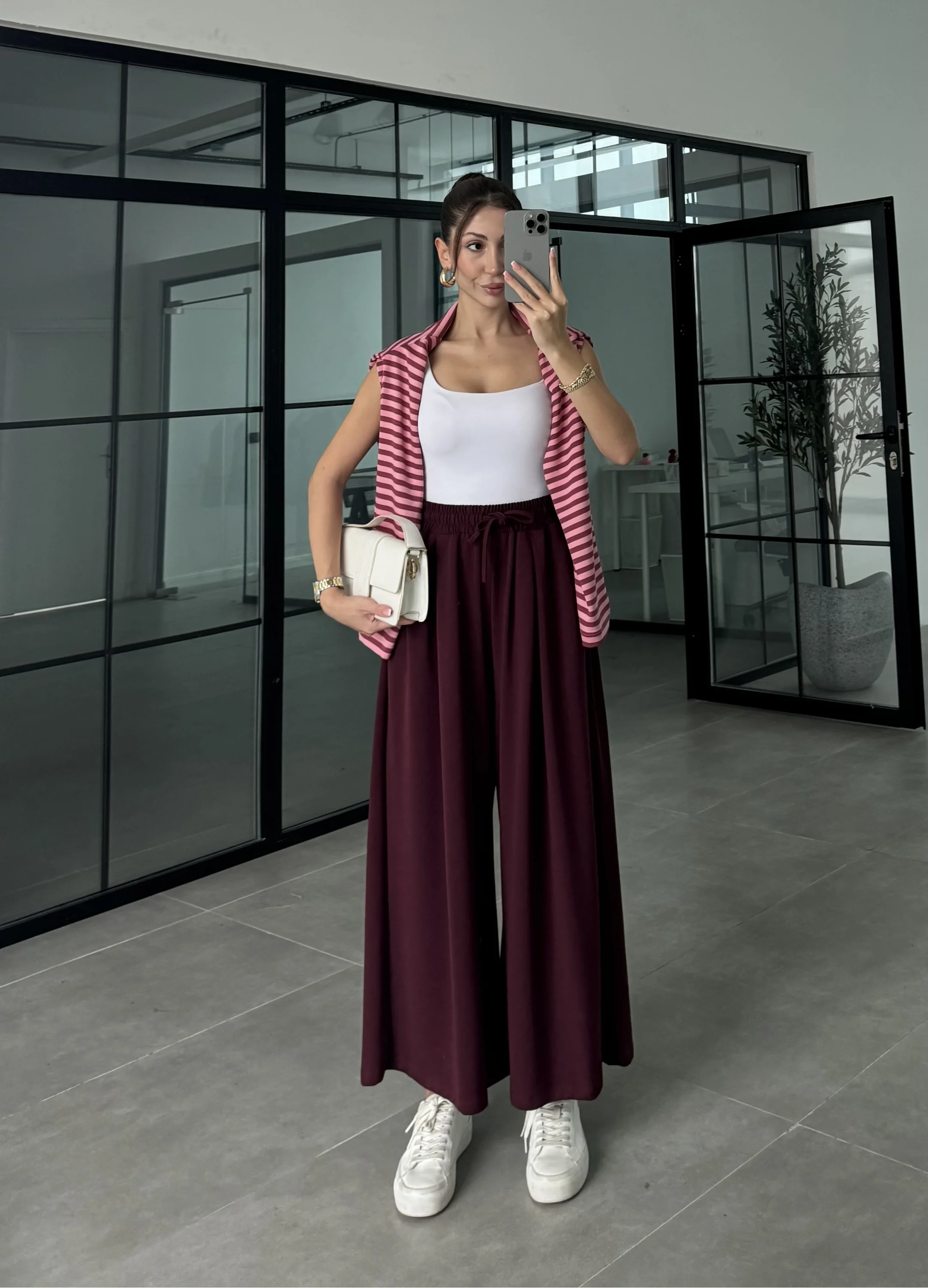 Beca Oysh Kumaş Basic Bordo Pantolon