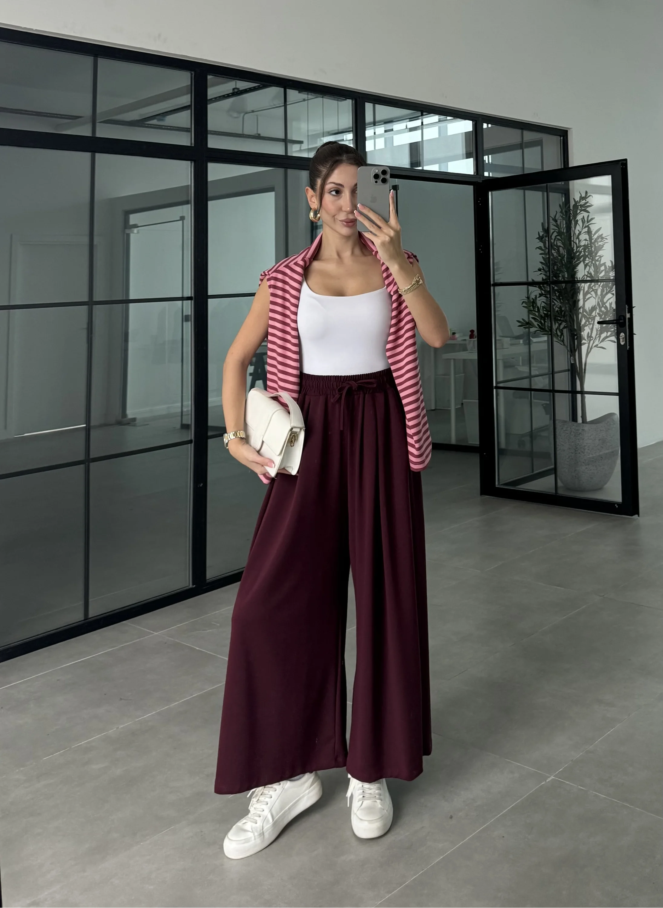 Beca Oysh Kumaş Basic Bordo Pantolon