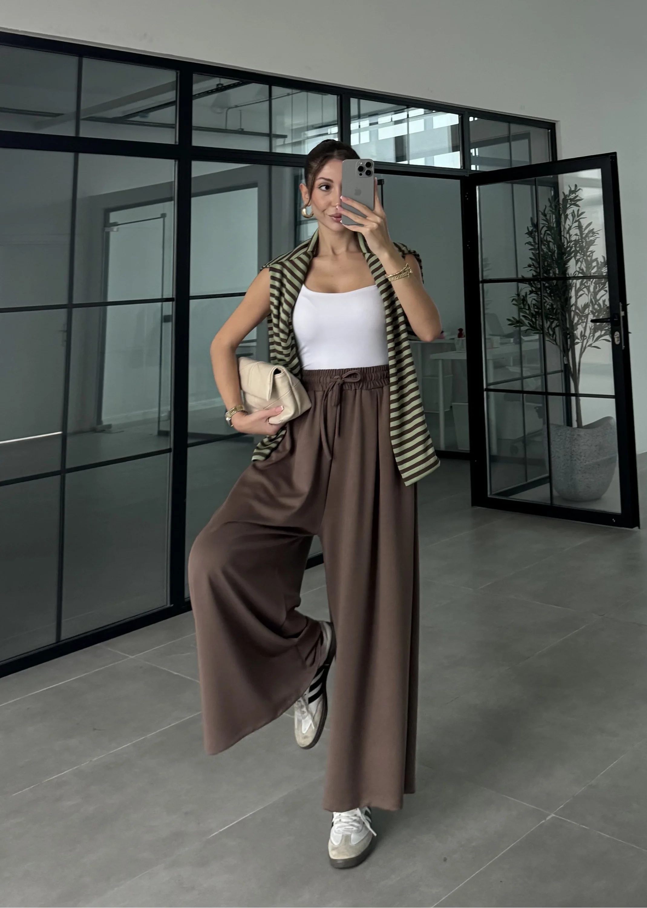 Beca Oysh Kumaş Basic Kahve Pantolon