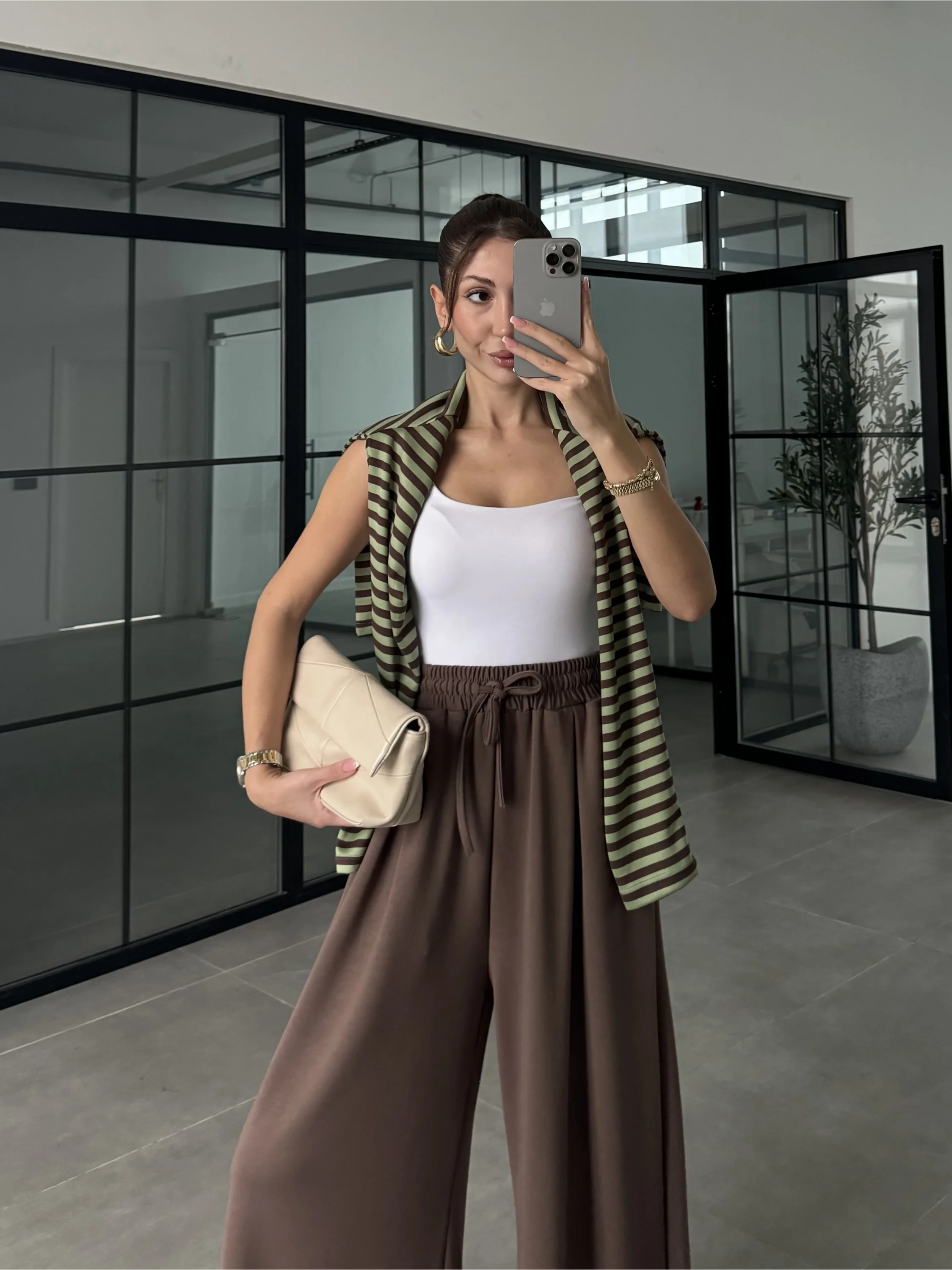 Beca Oysh Kumaş Basic Kahve Pantolon