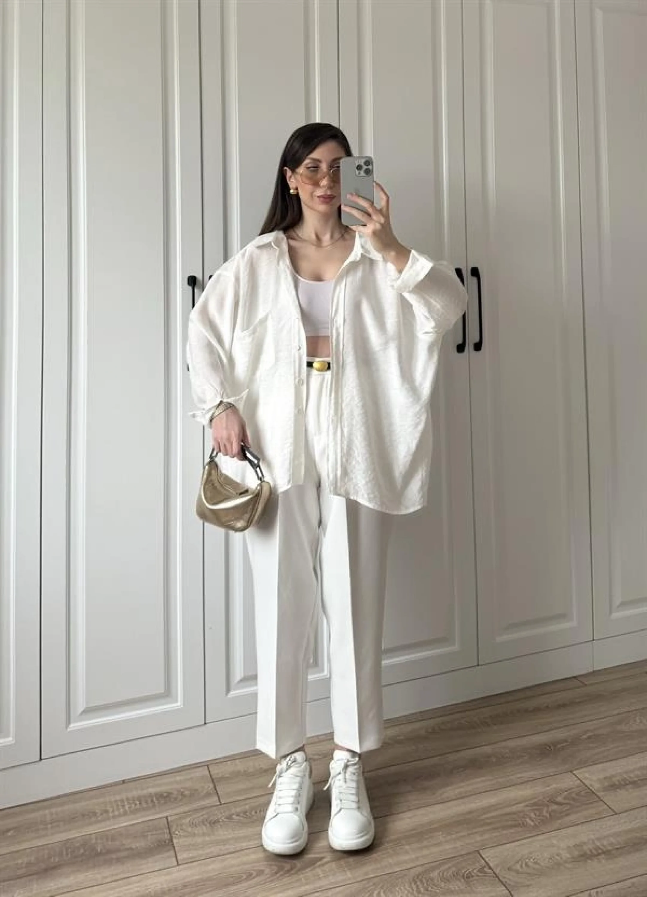 Beyaz Oversize Tensel Gömlek