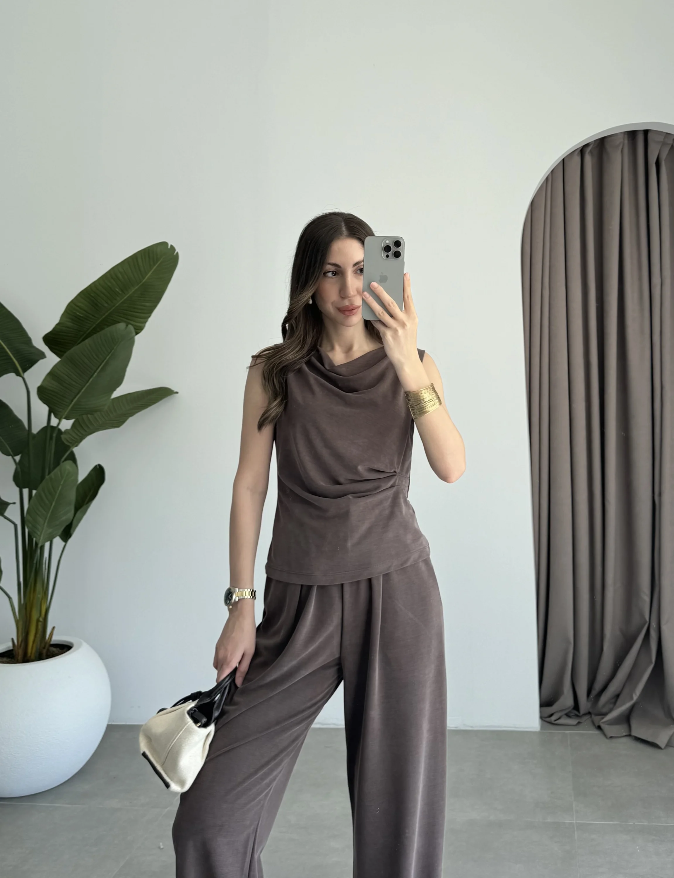 Büzgülü Basic Kahve Modal Takım