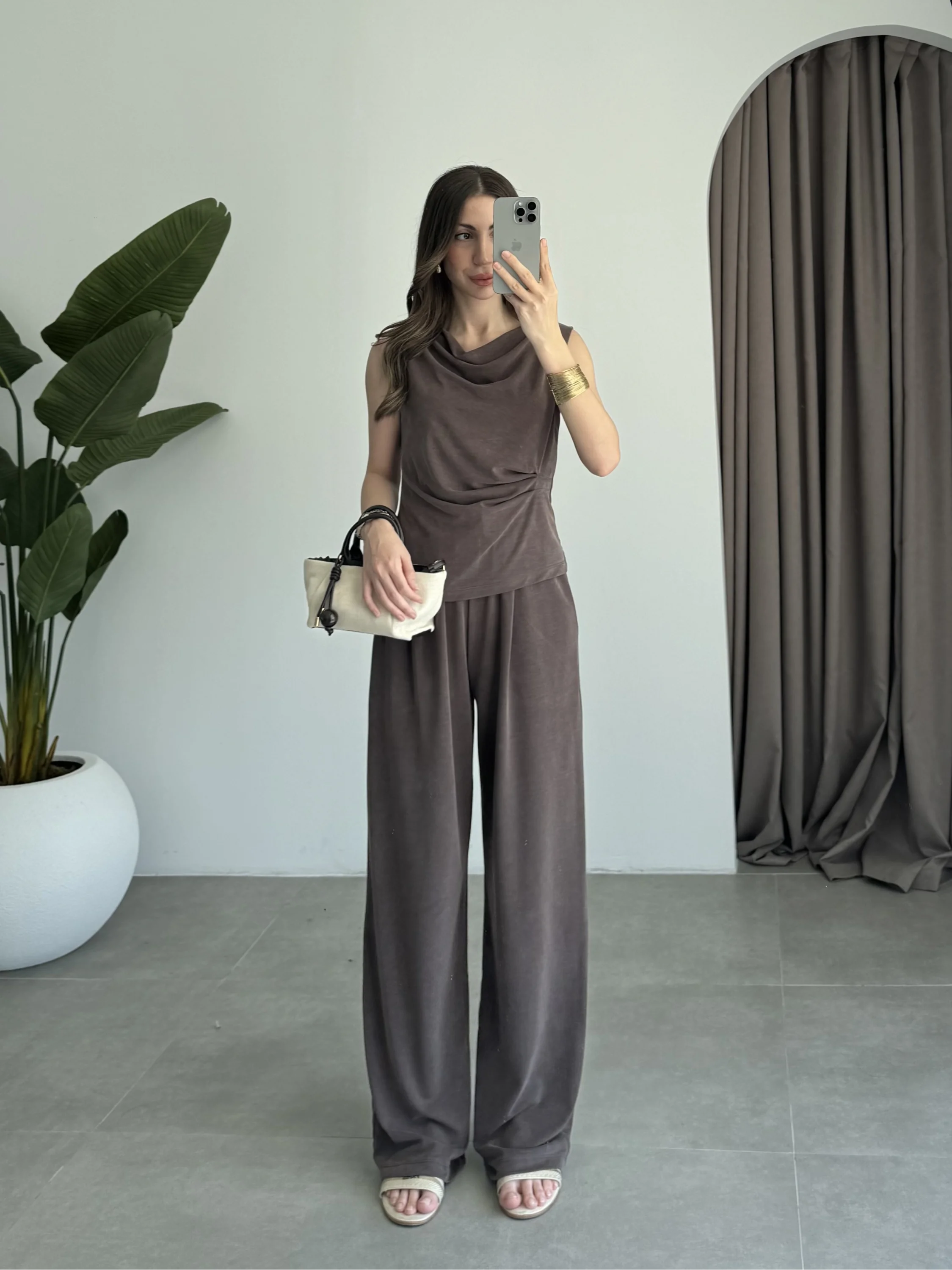 Büzgülü Basic Kahve Modal Takım
