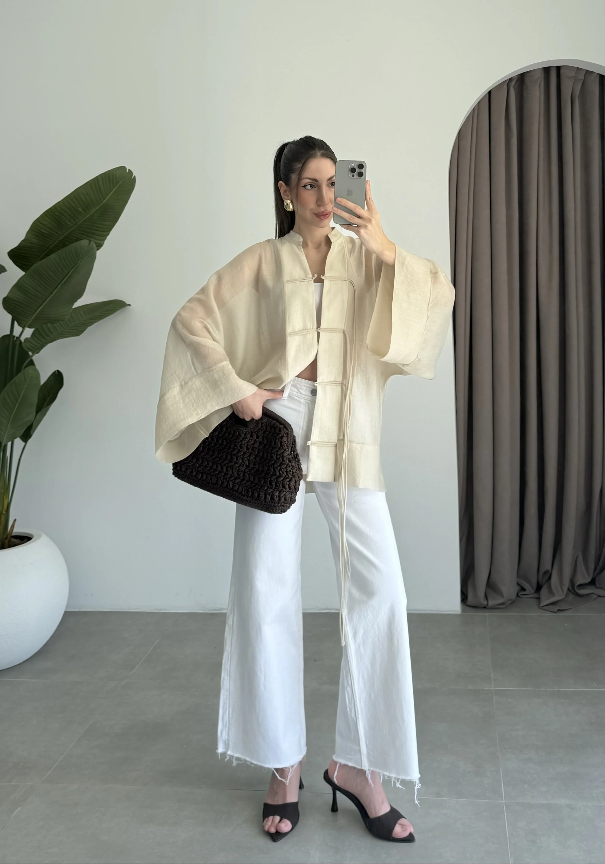 Çin Düğmeli Taş Gömlek Kimono