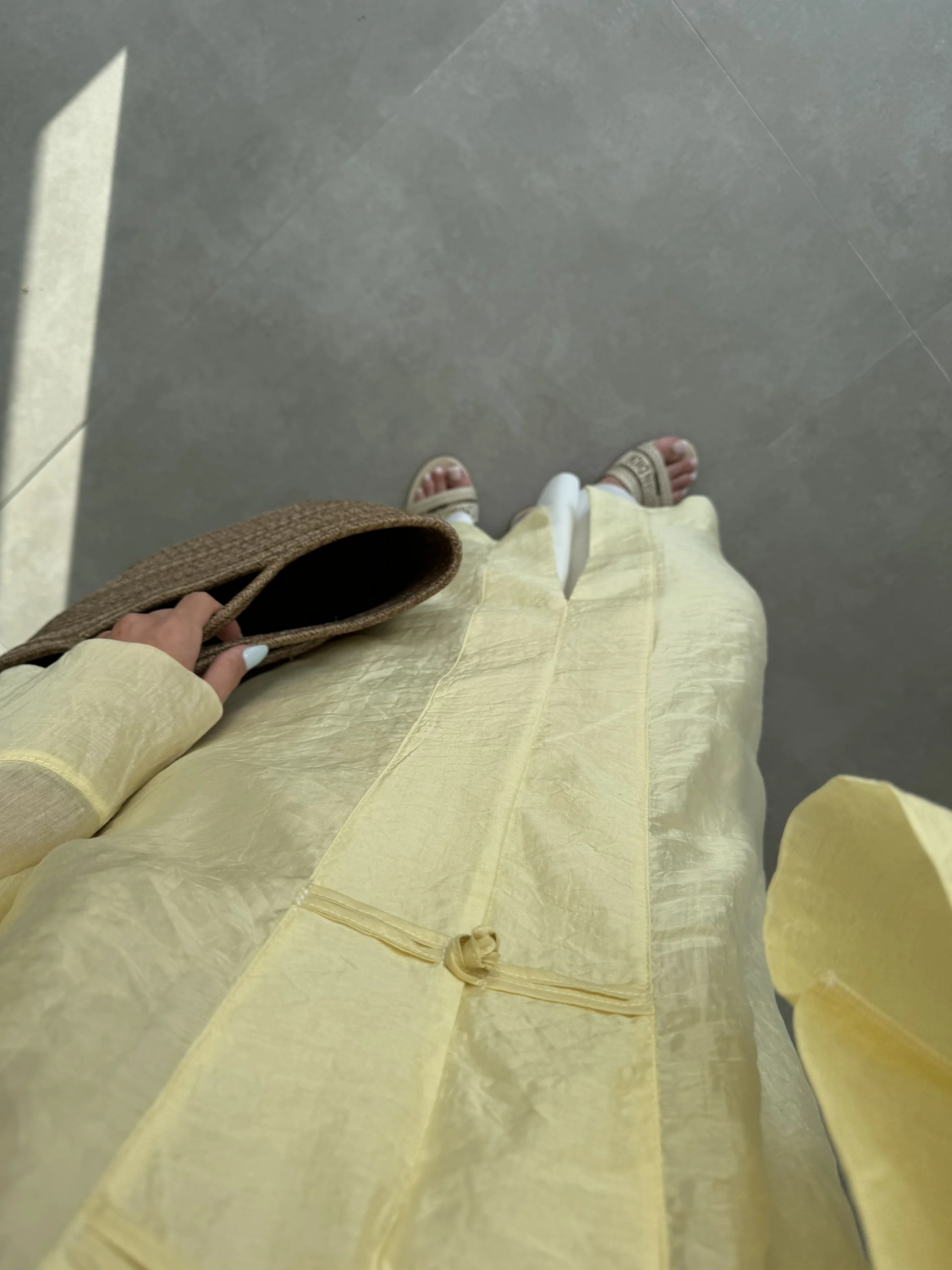 Çin Düğmeli Tensel Maxi Boy Sarı Kimono