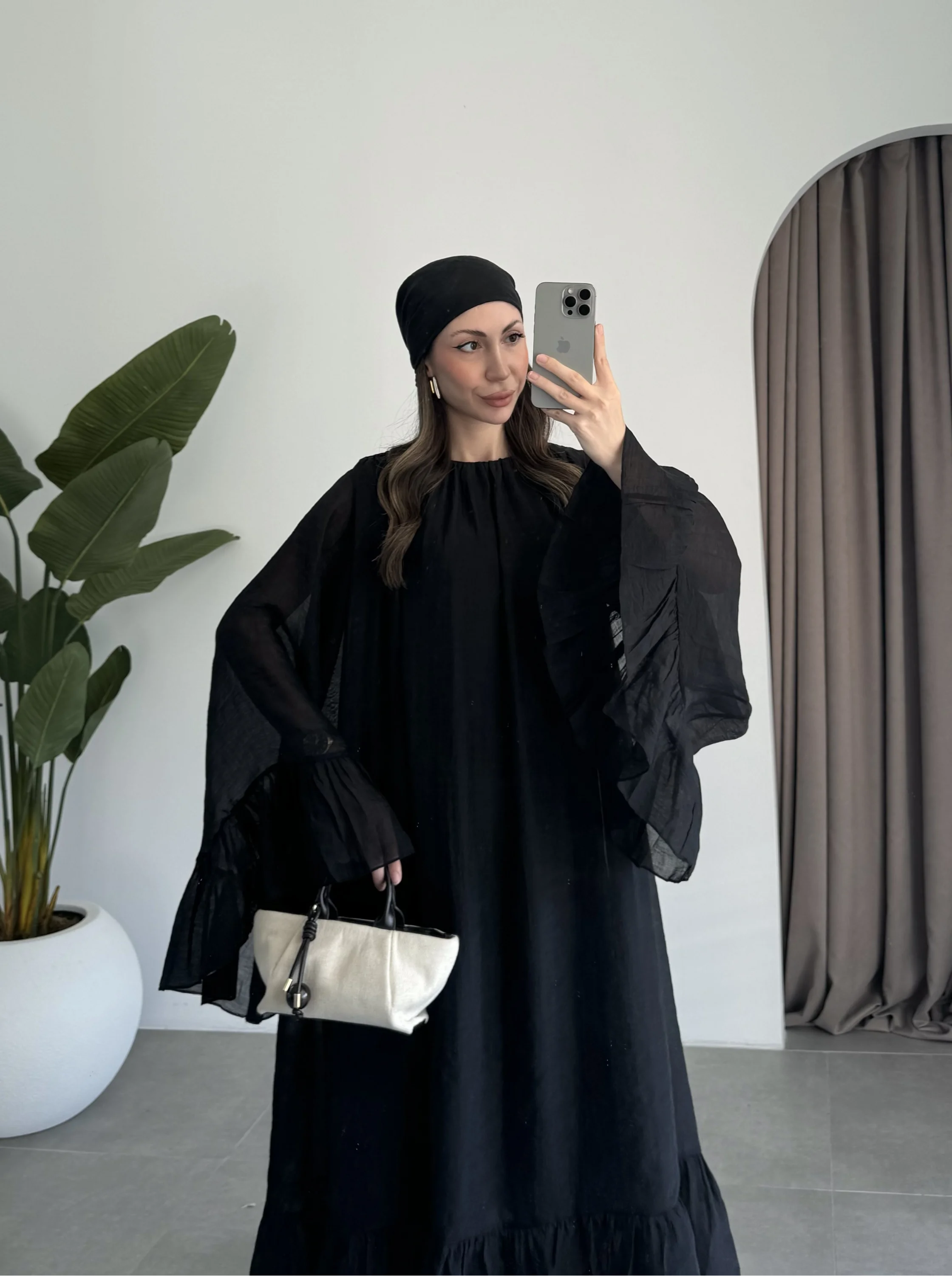 Diva Şallı Büzgülü Siyah Elbise