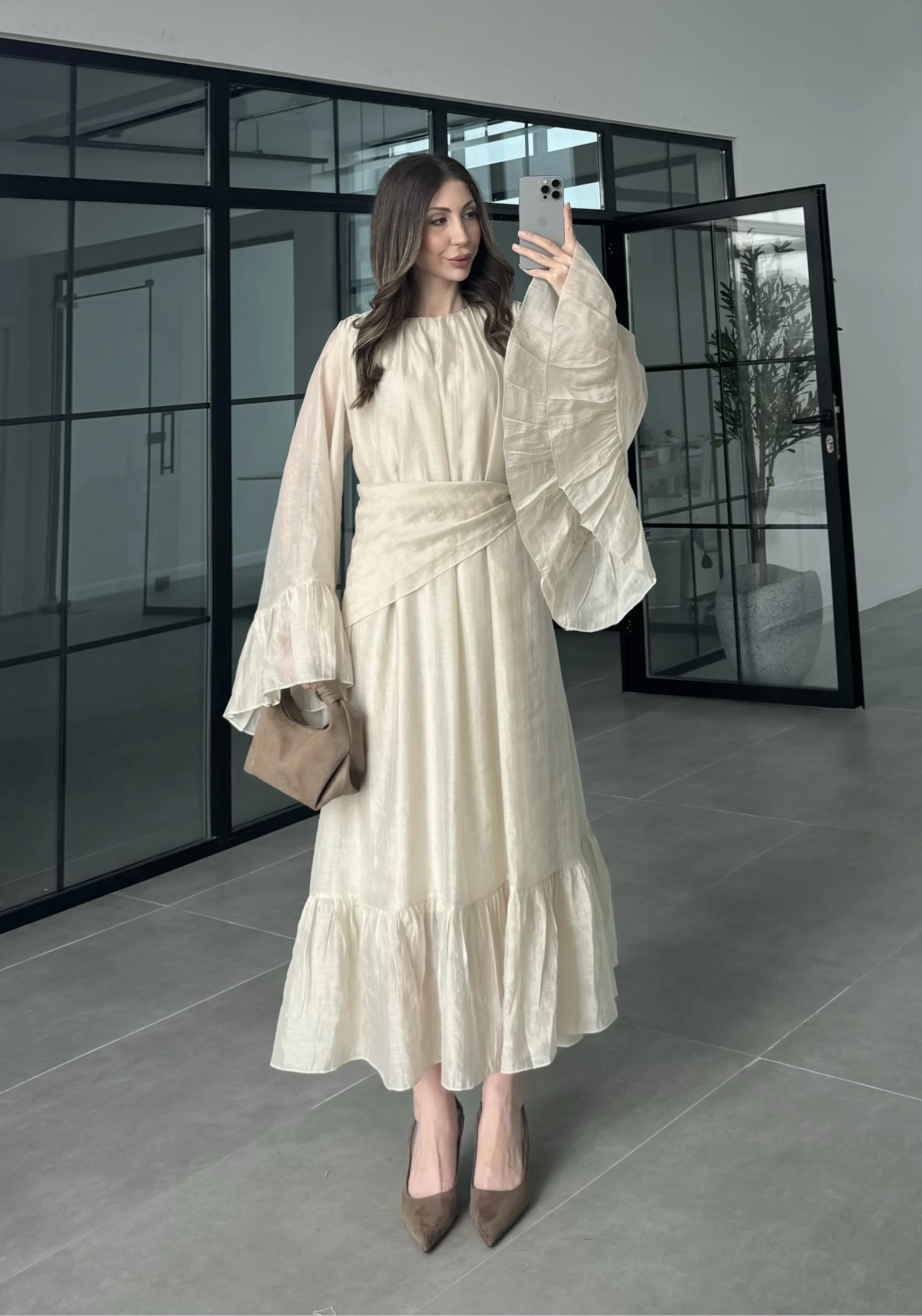 Diva Şallı Büzgülü Taş Elbise