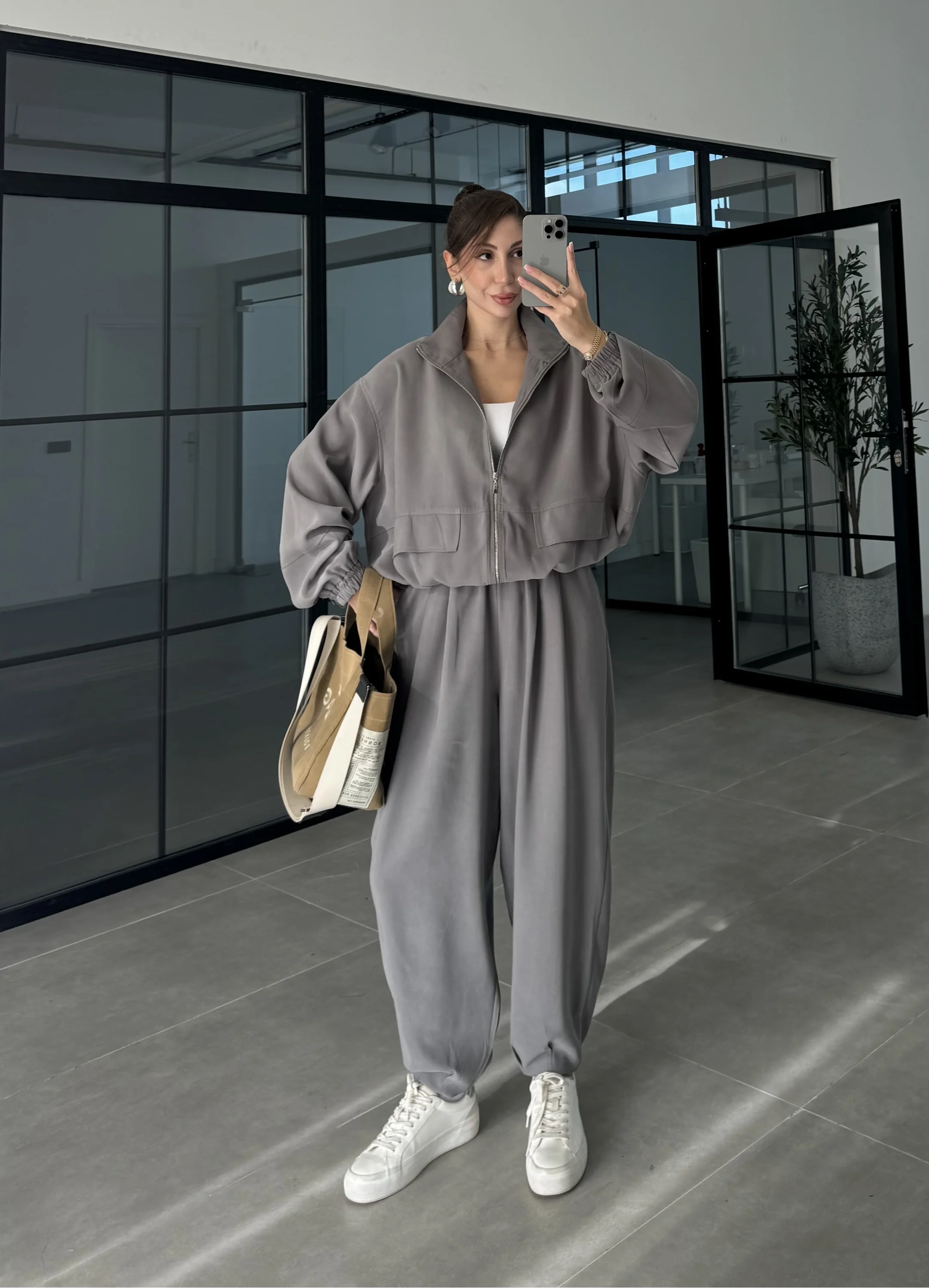 Elsa Cepli Oversize Gri Bomber Takım