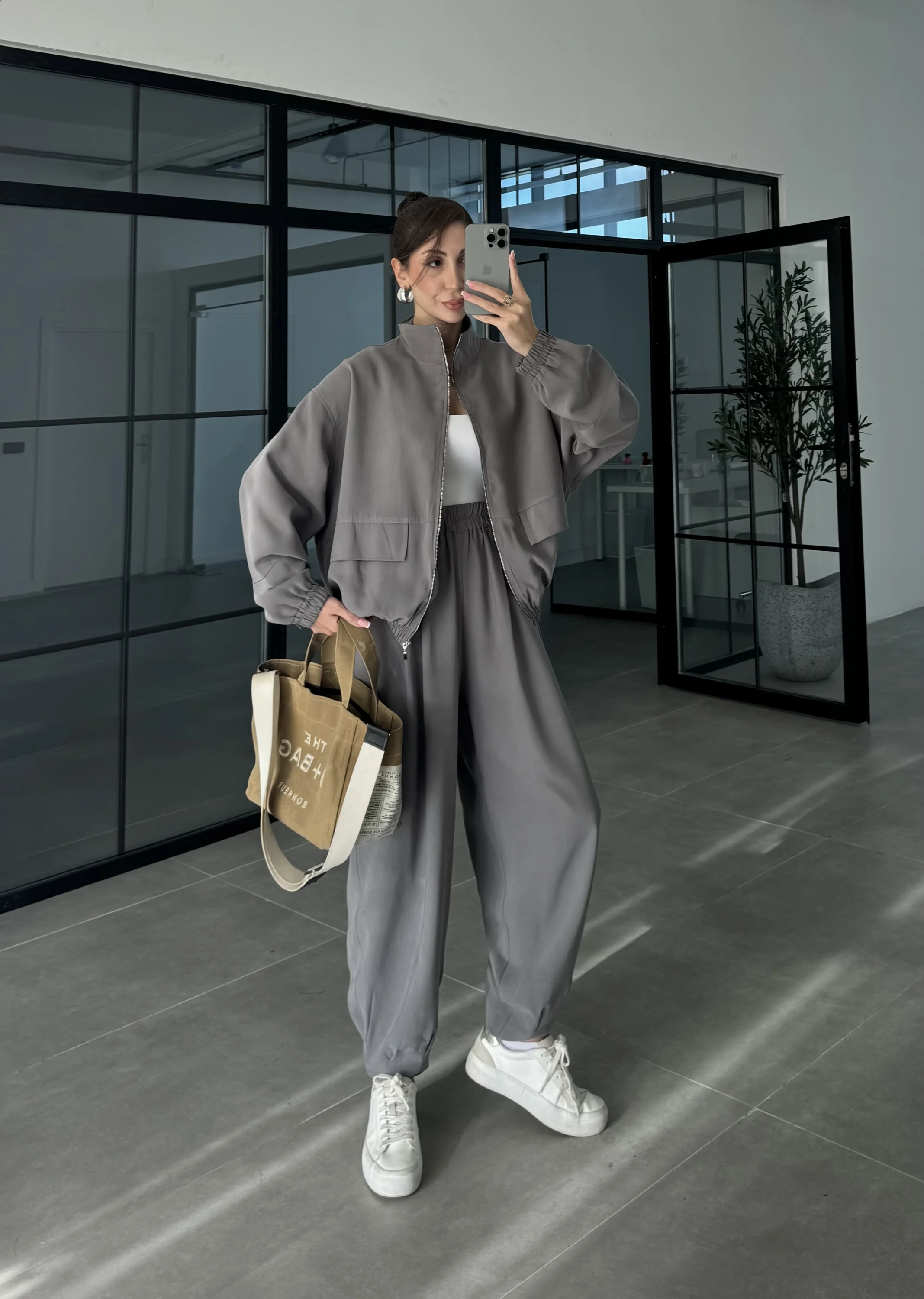 Elsa Cepli Oversize Gri Bomber Takım