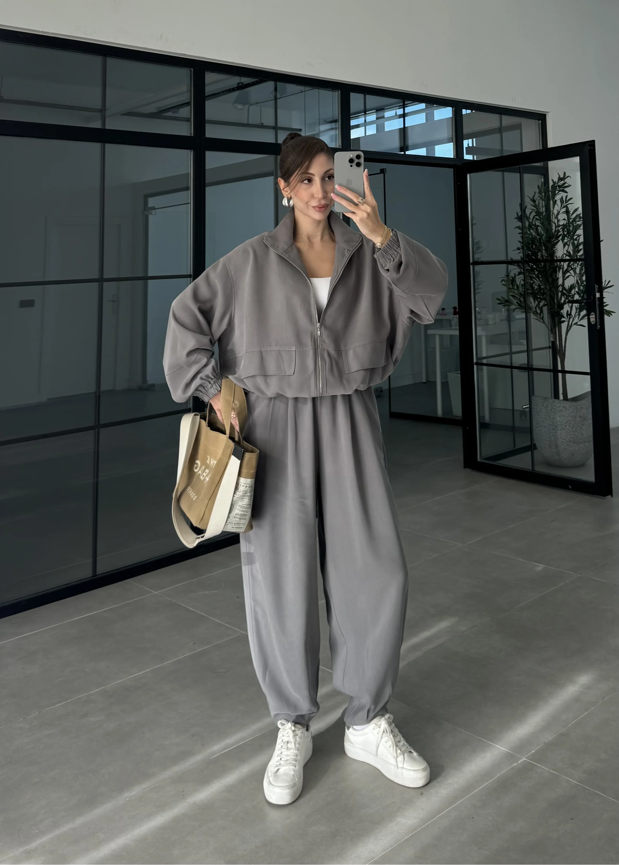Elsa Cepli Oversize Gri Bomber Takım