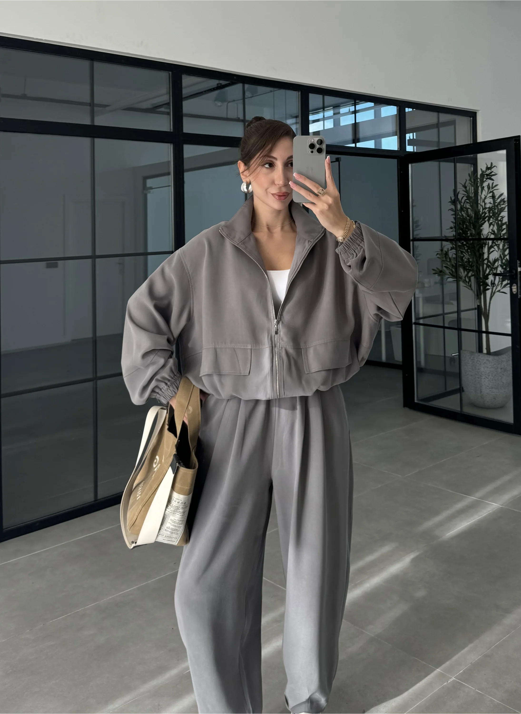 Elsa Cepli Oversize Gri Bomber Takım