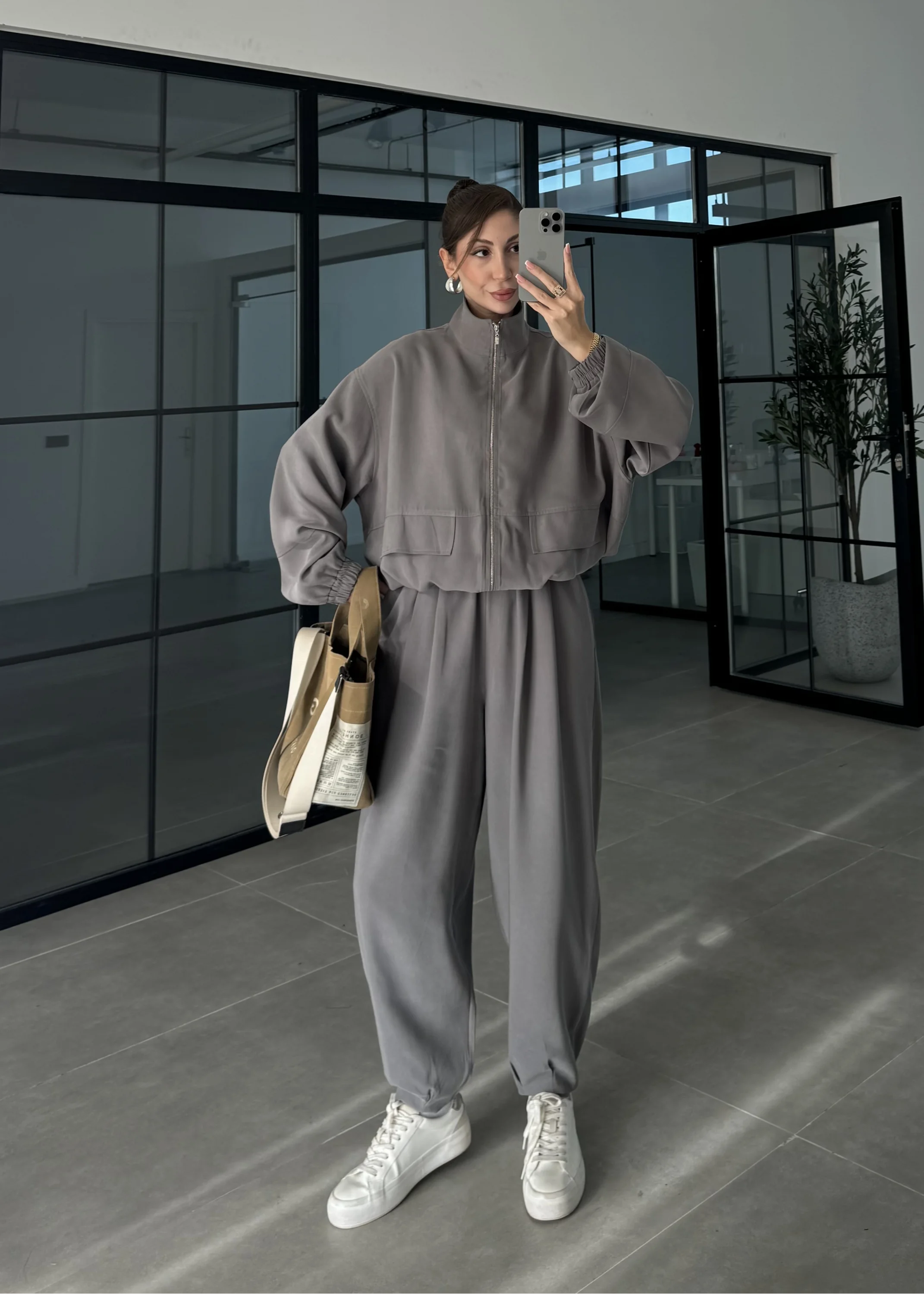 Elsa Cepli Oversize Gri Bomber Takım