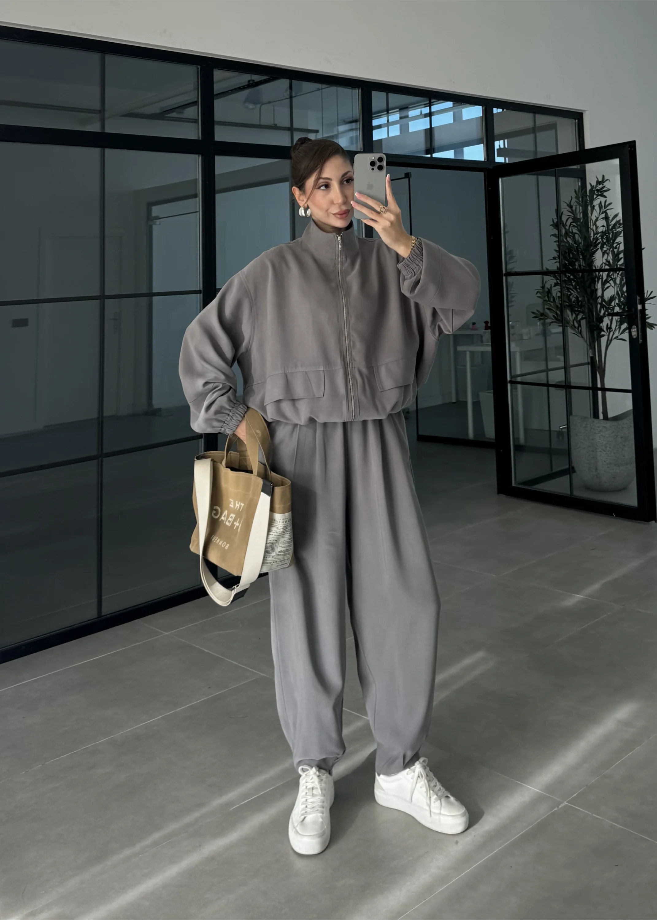 Elsa Cepli Oversize Gri Bomber Takım