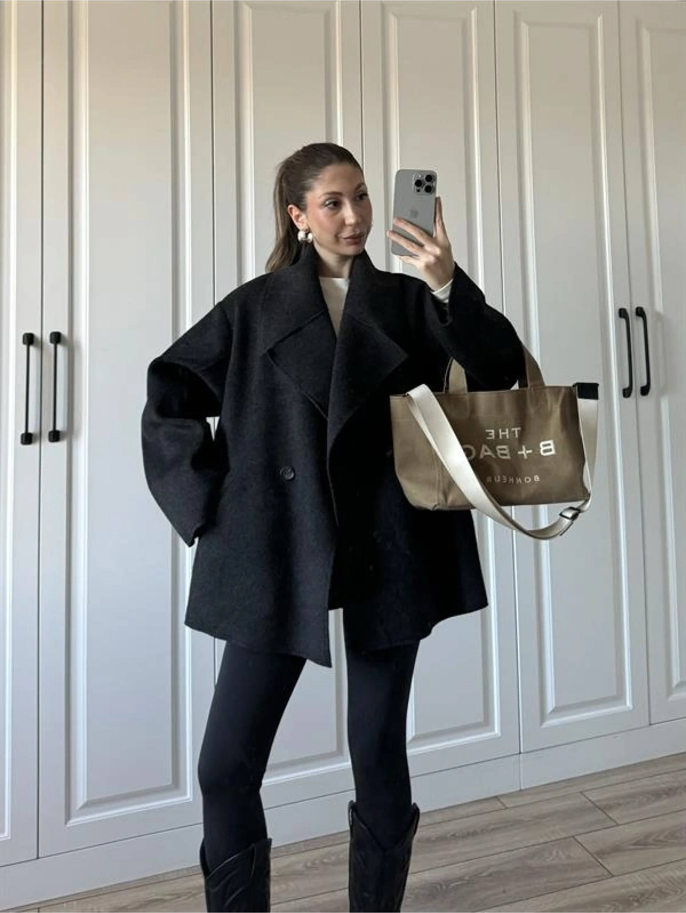 Geniş Yaka Oversize Antrasit Kaban