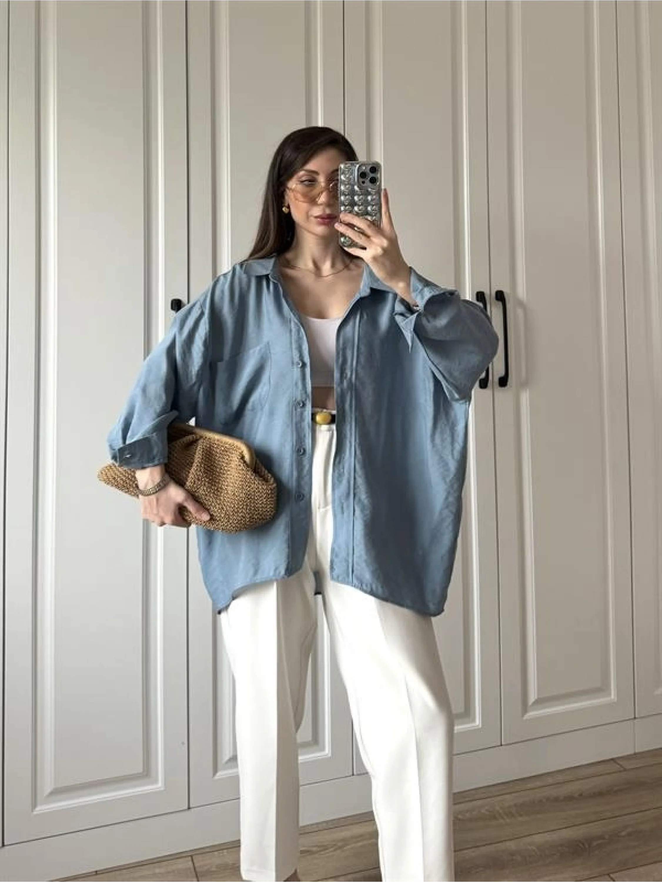 İndigo Oversize Tensel Gömlek