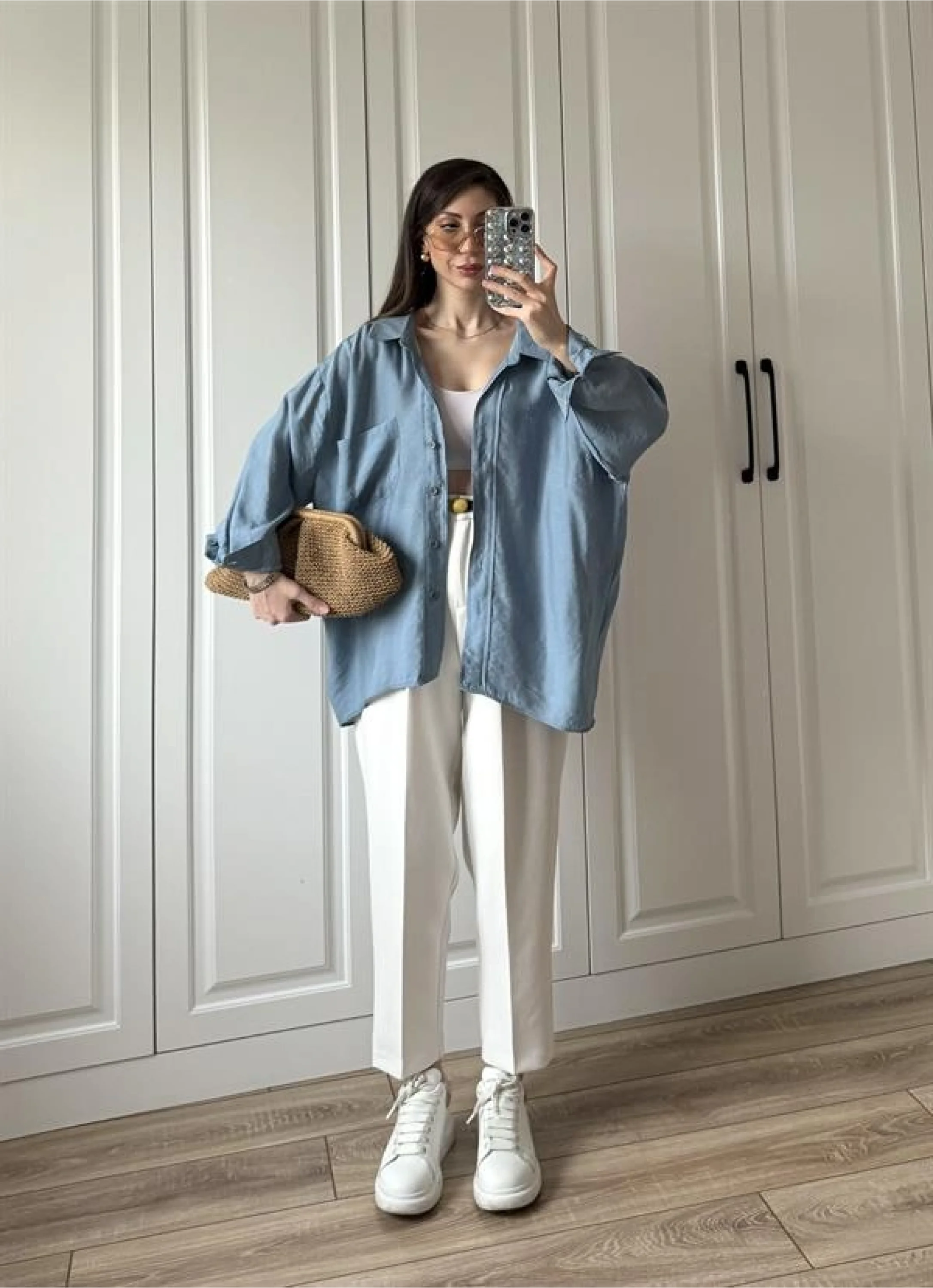 İndigo Oversize Tensel Gömlek