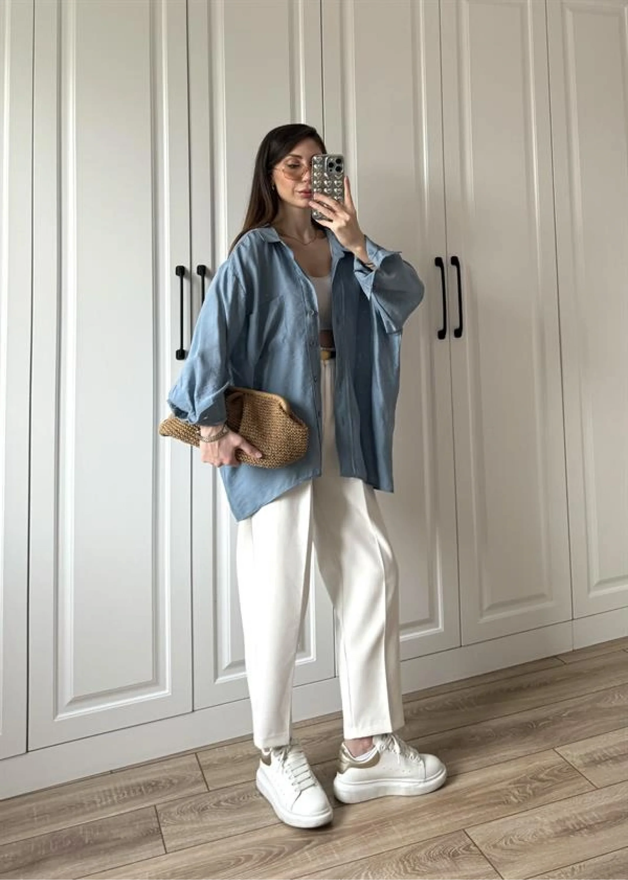 İndigo Oversize Tensel Gömlek