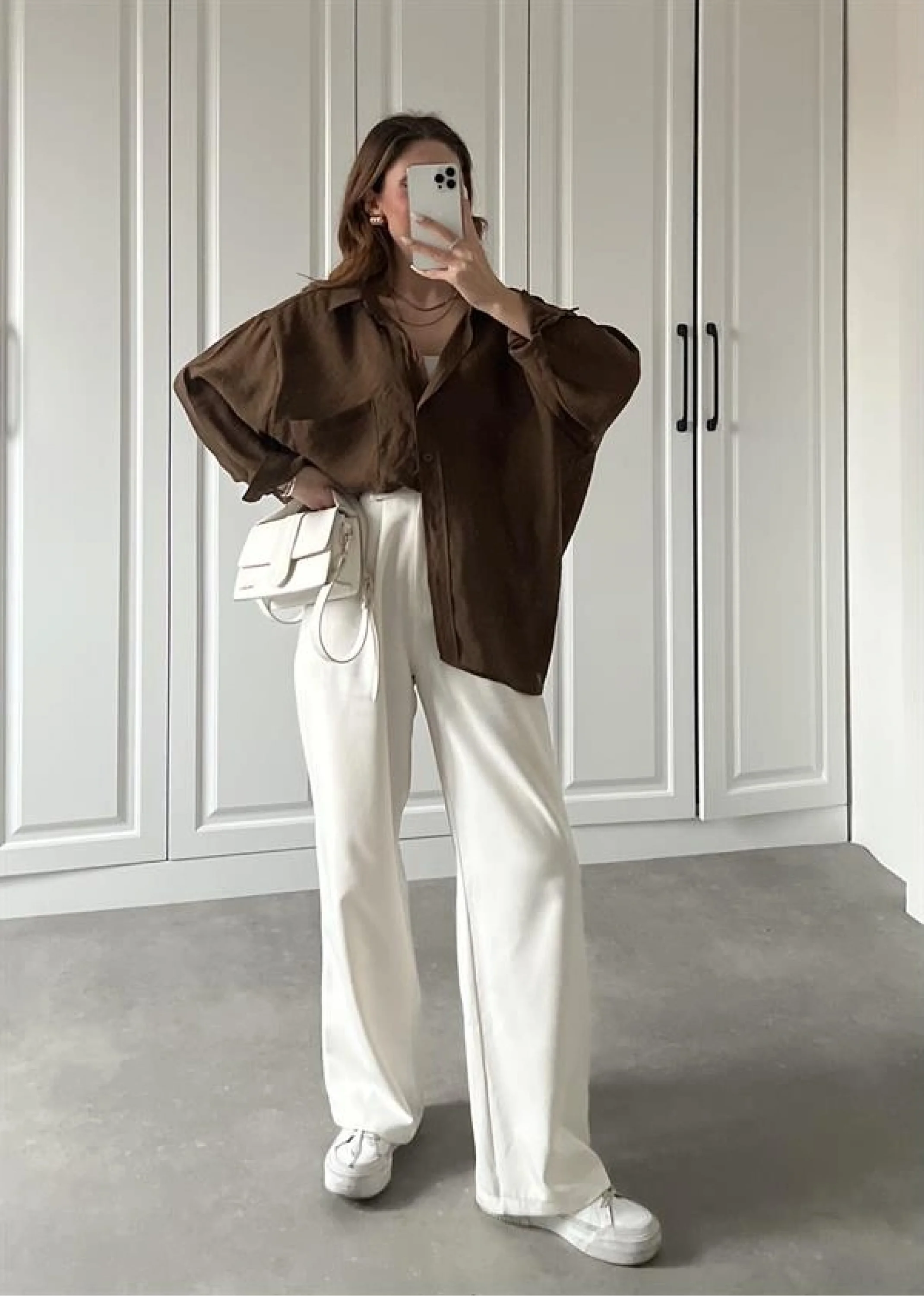 Kahve Oversize Tensel Gömlek
