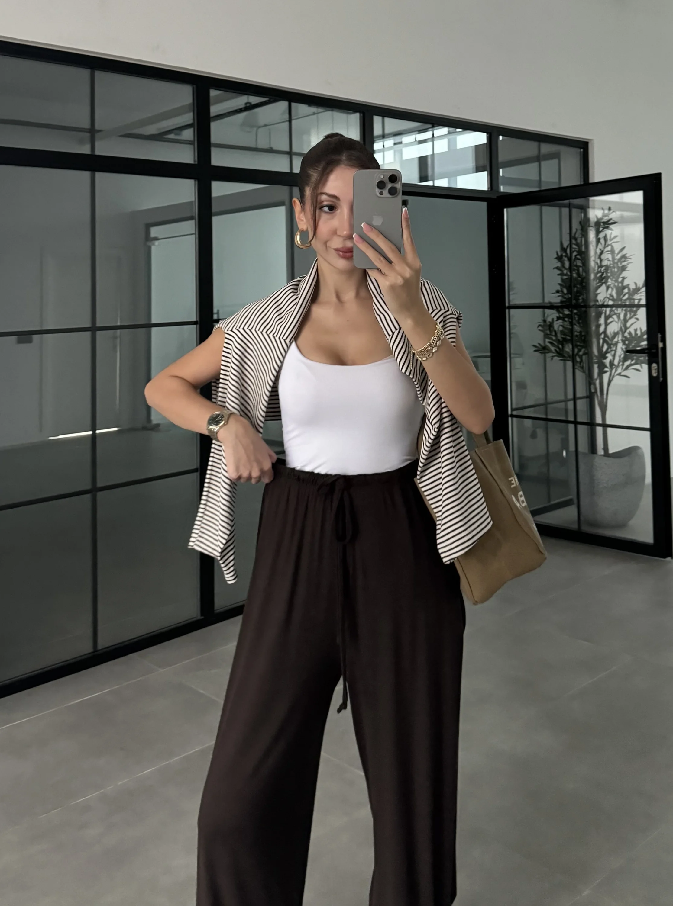 Kahve Paça Lastikli Basic Eşofman Altı